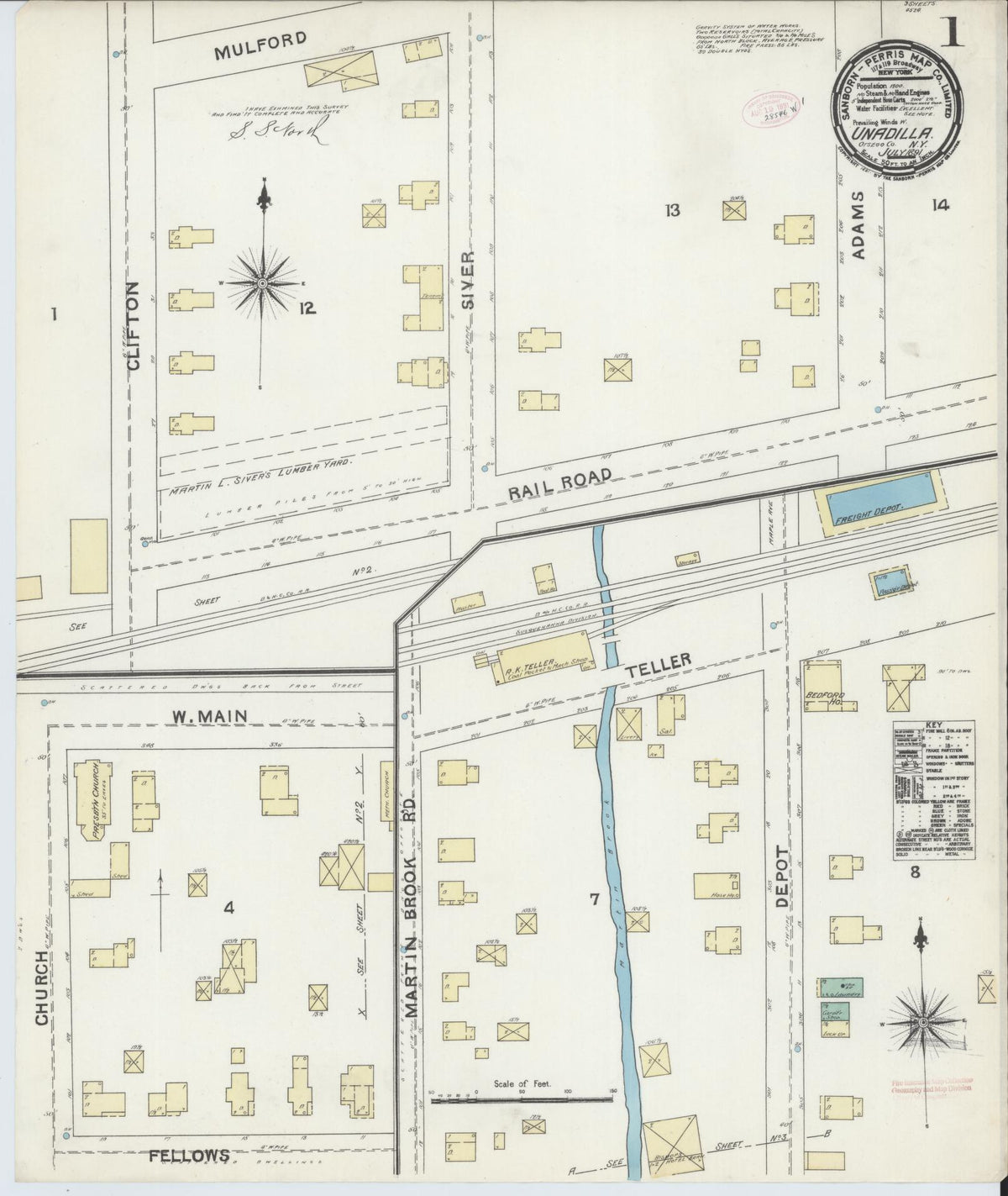 Sanborn Fire Insurance Map from Unadilla, Otsego County, New York (1891), Sheet #0001 - Complete Map Set gallery image, historic Sanborn map, vintage wall art, New York New York