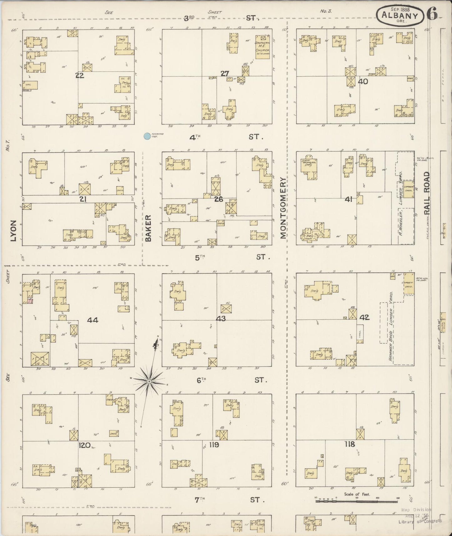 Sanborn Fire Insurance Map from Albany, Linn County, Oregon (1888), Sheet #0006 - Complete Map Set gallery image, historic Sanborn map, vintage wall art, Oregon Oregon