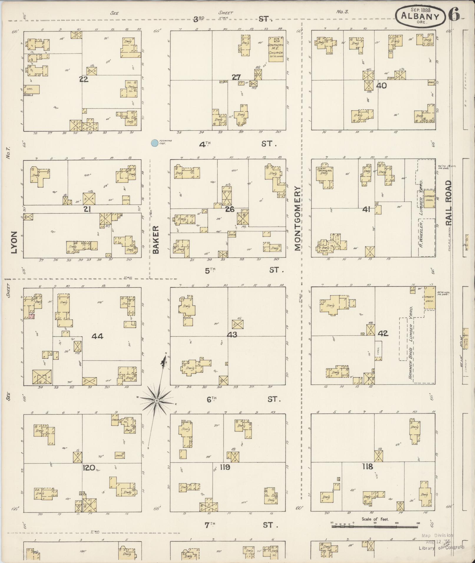 Sanborn Fire Insurance Map from Albany, Linn County, Oregon (1888), Sheet #0006 - Complete Map Set gallery image, historic Sanborn map, vintage wall art, Oregon Oregon