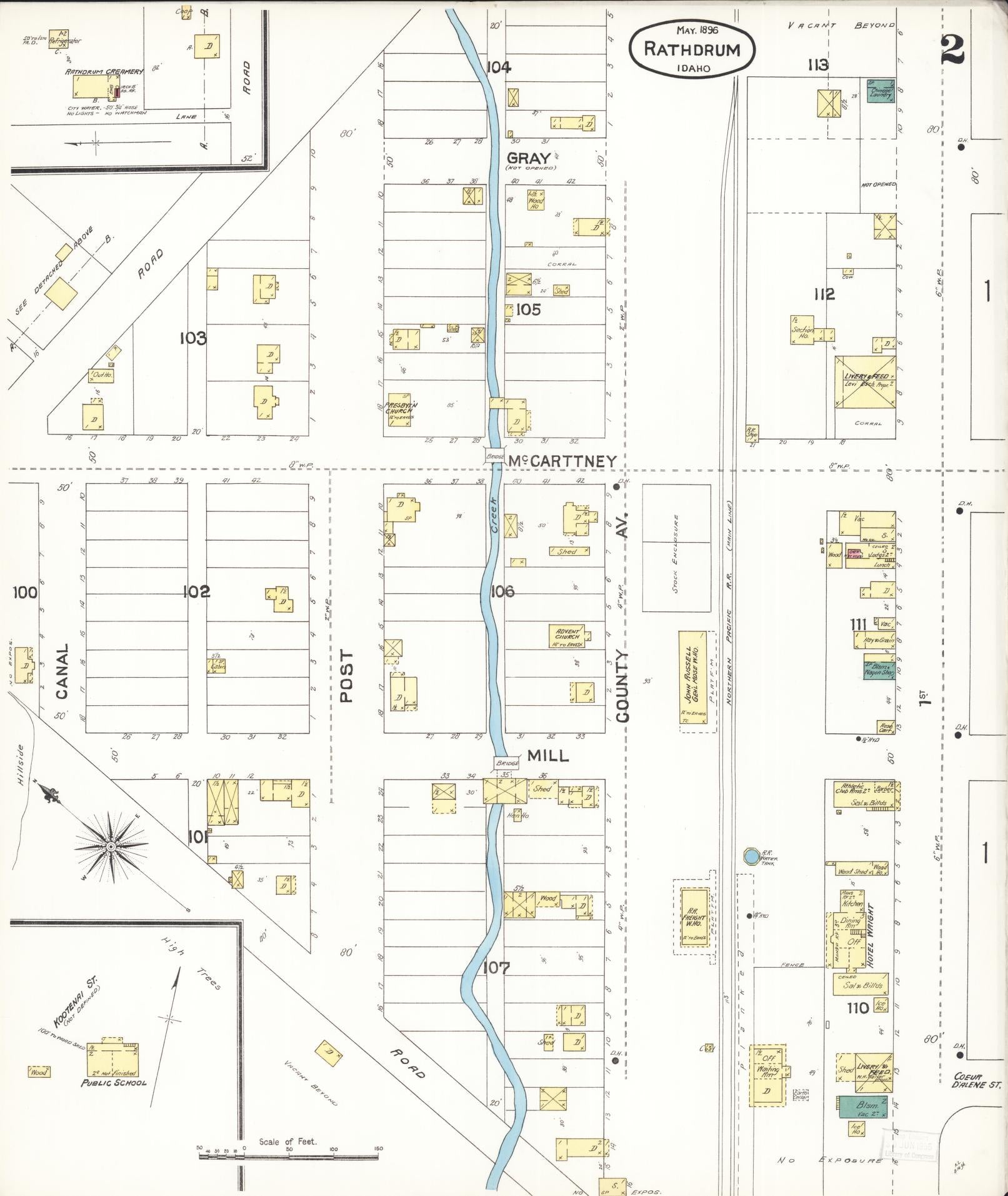 Sanborn Fire Insurance Map from Rathdrum, Kootenai County, Idaho (1896), Sheet #0002 - Historic Sanborn Fire Insurance Map Print, vintage old map wall art, antique decor, genealogy gift, Idaho Idaho map