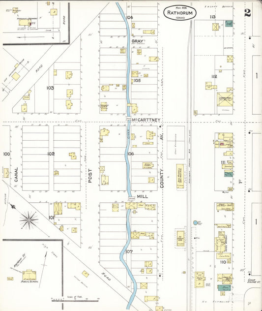 Sanborn Fire Insurance Map from Rathdrum, Kootenai County, Idaho (1896), Sheet #0002 - Historic Sanborn Fire Insurance Map Print, vintage old map wall art, antique decor, genealogy gift, Idaho Idaho map