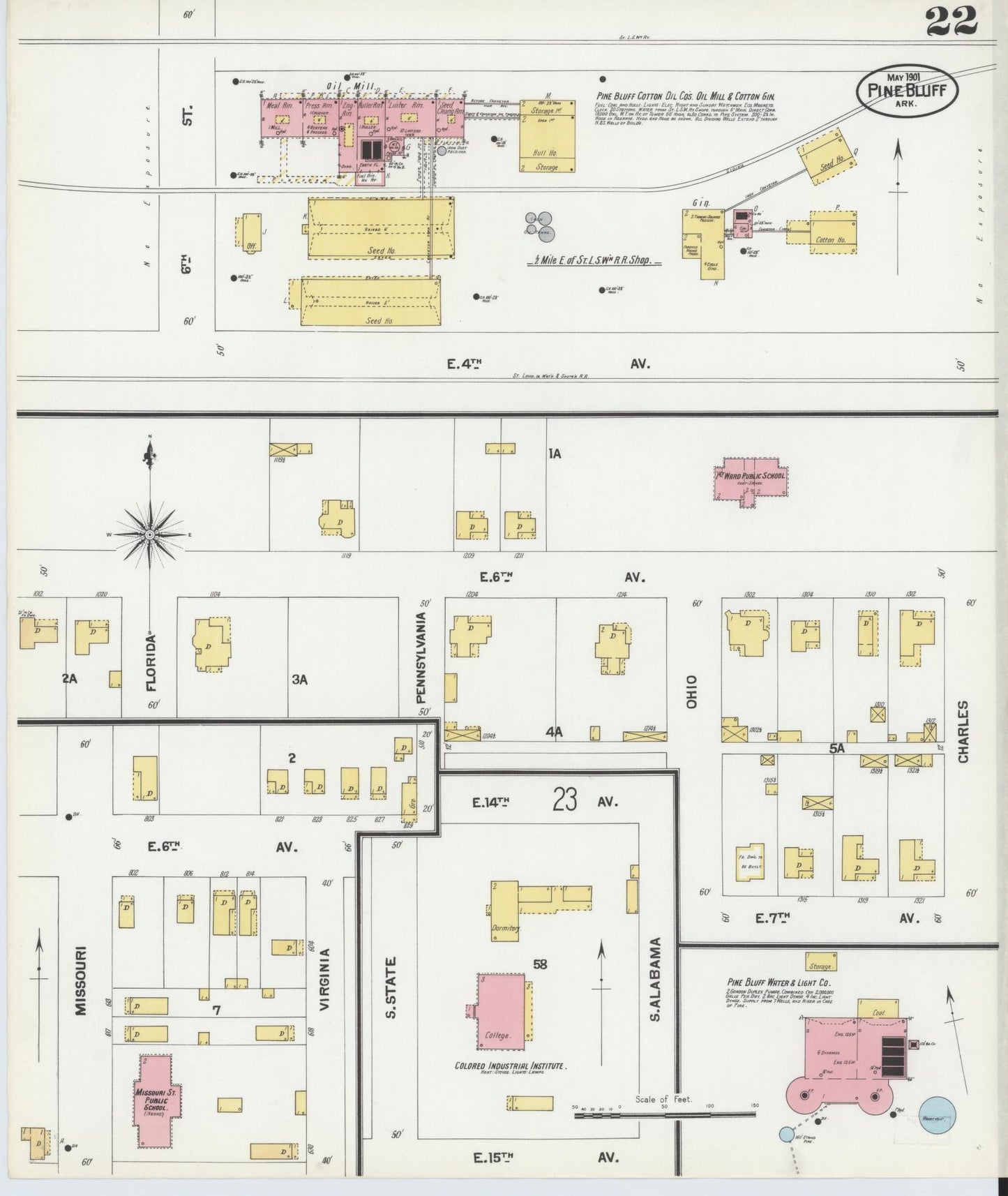 Sanborn Fire Insurance Map from Pine Bluff, Jefferson County, Arkansas (1901), Sheet #0022 - Historic Sanborn Fire Insurance Map Print, vintage old map wall art, antique decor, genealogy gift, Arkansas Arkansas map
