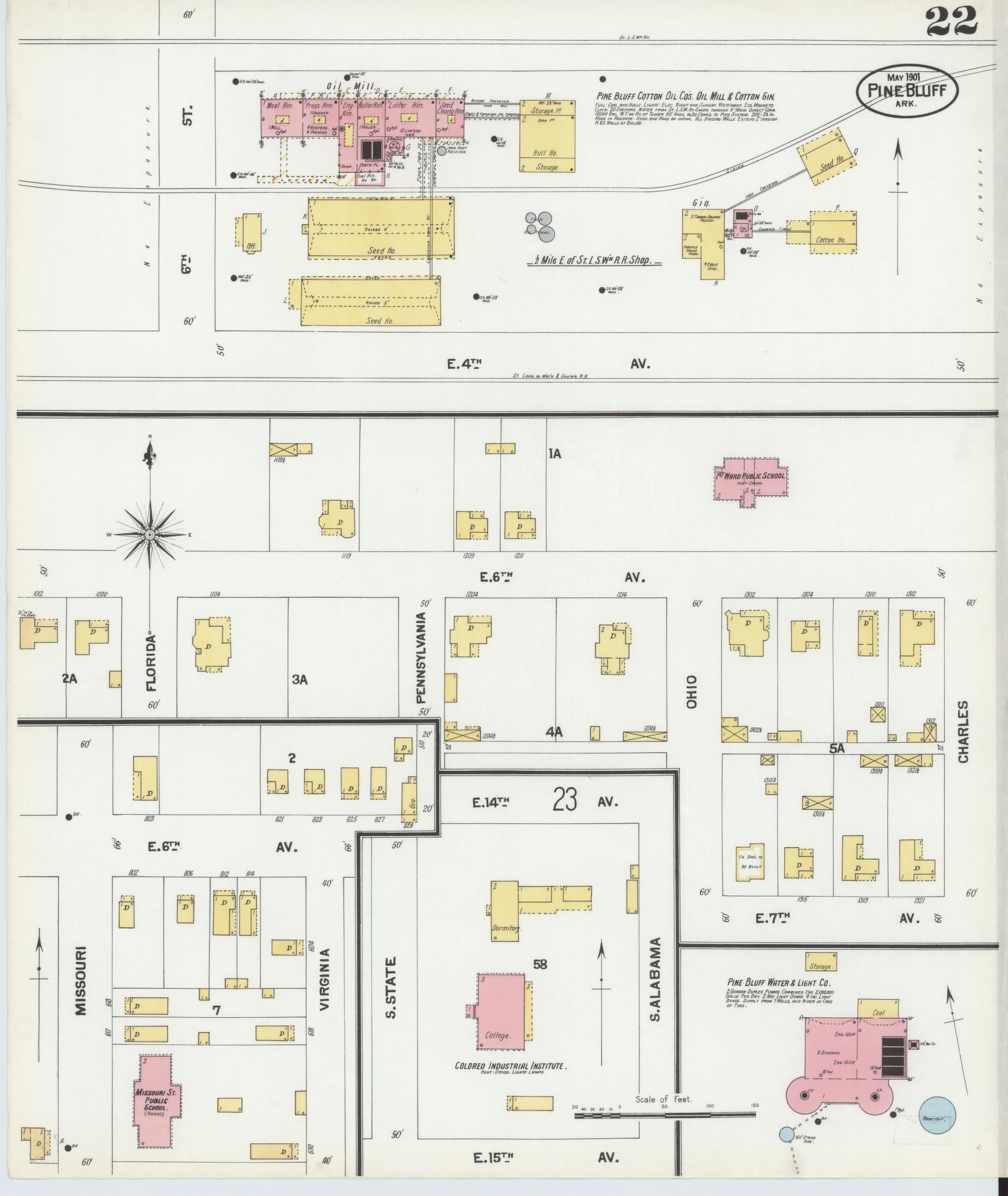 Sanborn Fire Insurance Map from Pine Bluff, Jefferson County, Arkansas (1901), Sheet #0022 - Historic Sanborn Fire Insurance Map Print, vintage old map wall art, antique decor, genealogy gift, Arkansas Arkansas map
