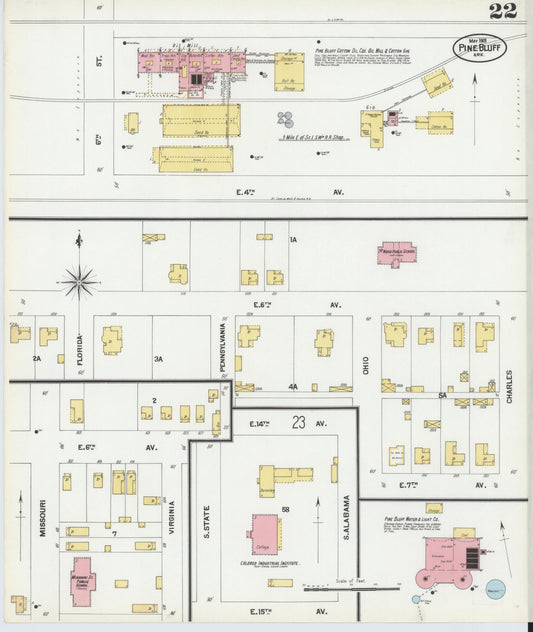 Sanborn Fire Insurance Map from Pine Bluff, Jefferson County, Arkansas (1901), Sheet #0022 - Historic Sanborn Fire Insurance Map Print, vintage old map wall art, antique decor, genealogy gift, Arkansas Arkansas map
