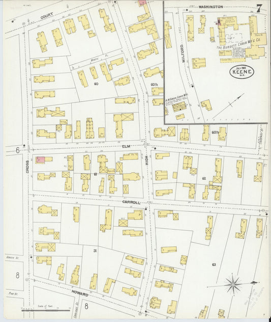 Sanborn Fire Insurance Map from Keene, Cheshire County, New Hampshire (1902), Sheet #0007 - Historic Sanborn Fire Insurance Map Print, vintage old map wall art, antique decor, genealogy gift, New Hampshire New Hampshire map