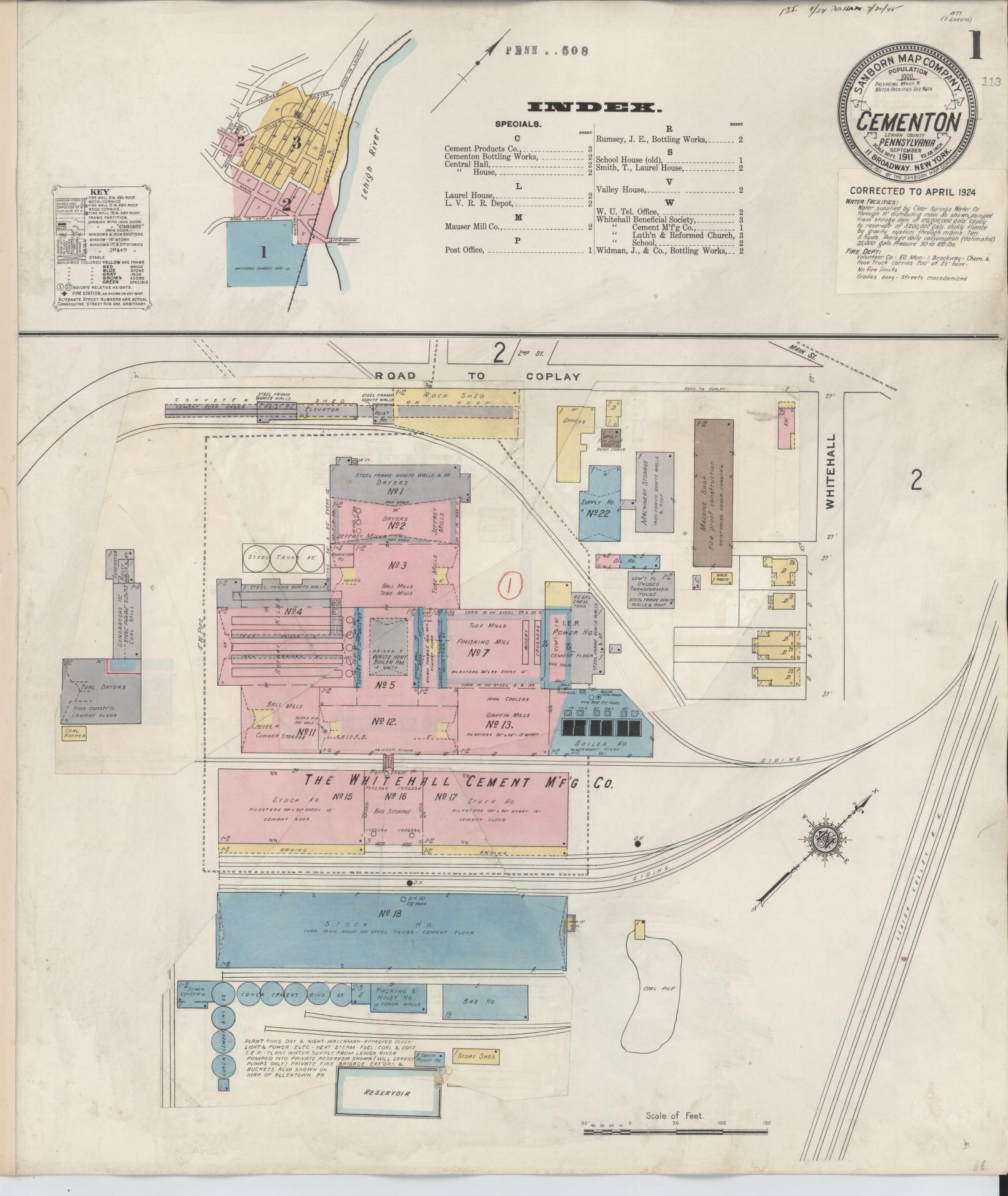 Sanborn Fire Insurance Map from Cementon, Lehigh County, Pennsylvania (1924), Sheet #0001 - Historic Sanborn Fire Insurance Map Print, vintage old map wall art, antique decor, genealogy gift, Pennsylvania Pennsylvania map