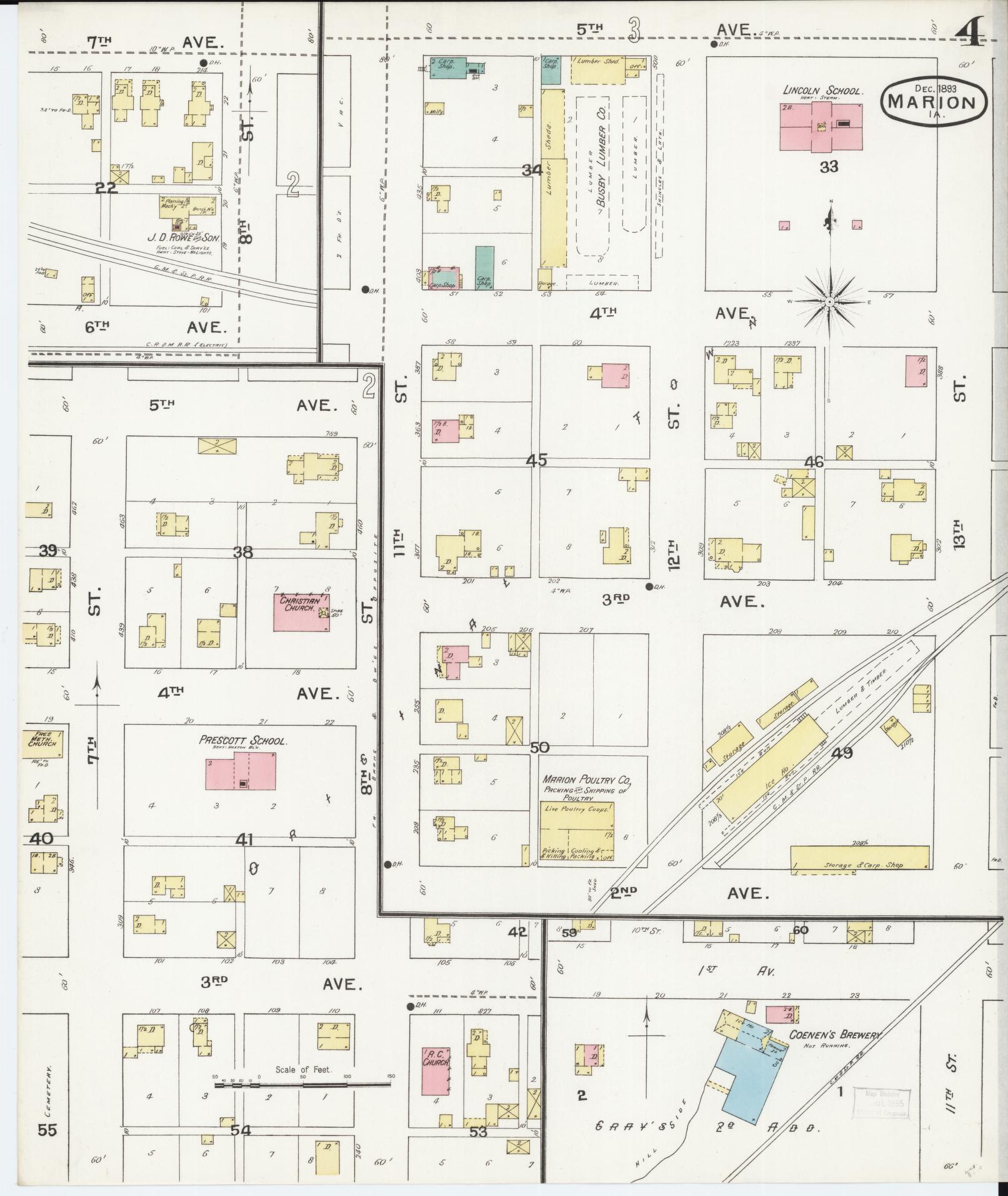 Sanborn Fire Insurance Map from Marion, Linn County, Iowa (1893), Sheet #0004 - Historic Sanborn Fire Insurance Map Print