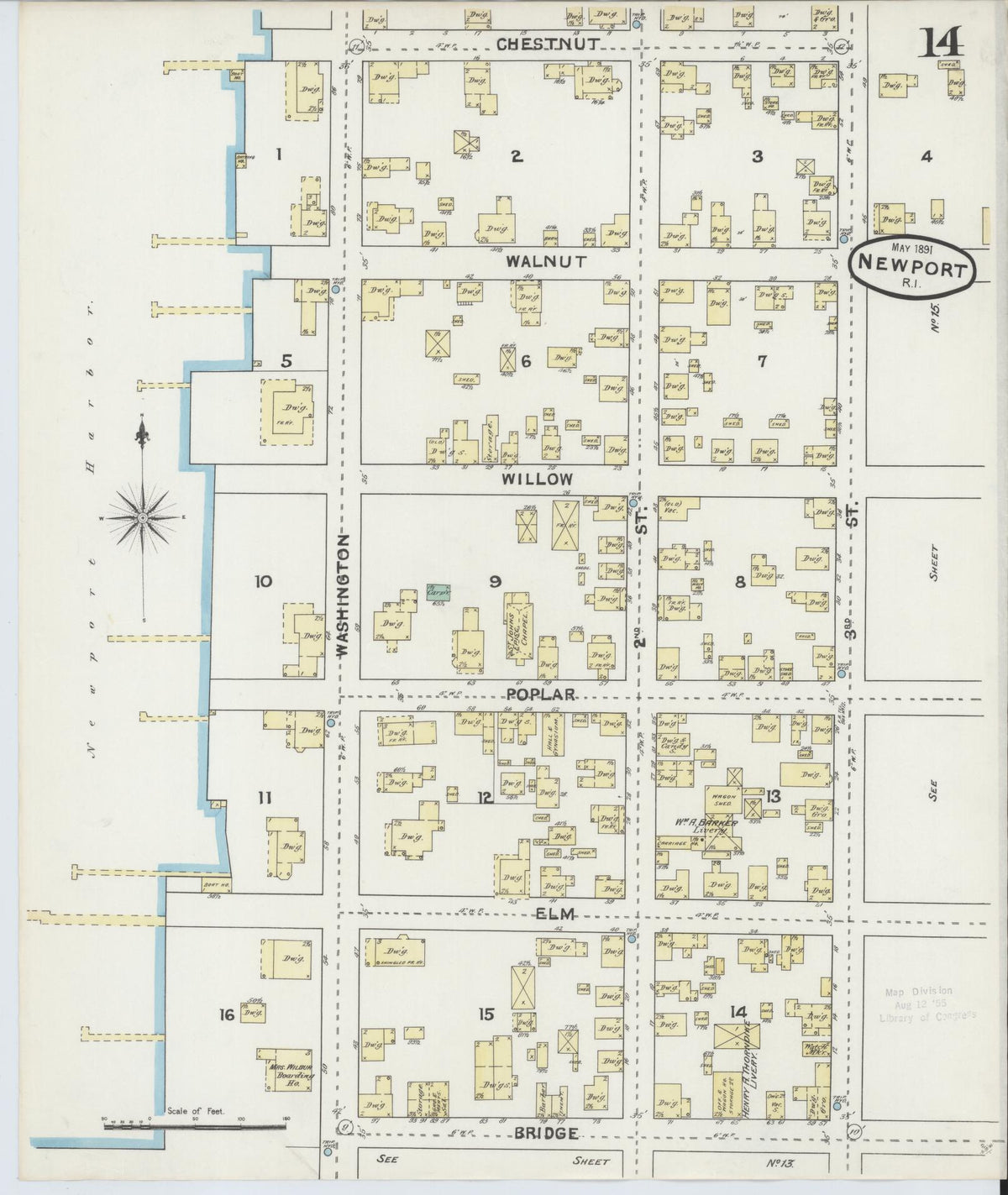 Sanborn Fire Insurance Map from Newport, Newport County, Rhode Island (1891), Sheet #0014 - Complete Map Set gallery image, historic Sanborn map, vintage wall art, Rhode Island Rhode Island