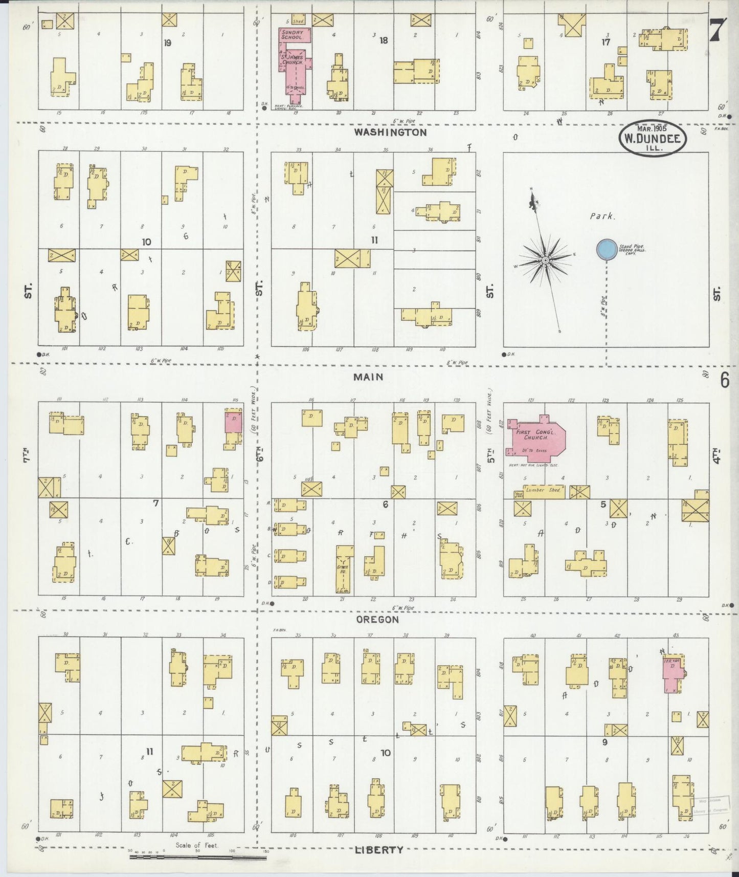 Sanborn Fire Insurance Map from Dundee, Kane County, Illinois (1905), Sheet #0007 - Historic Sanborn Fire Insurance Map Print, vintage old map wall art, antique decor, genealogy gift, Illinois Illinois map