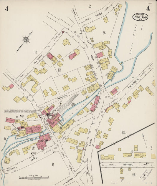 Sanborn Fire Insurance Map from Ashland, Grafton County, New Hampshire (1923), Sheet #0004 - Historic Sanborn Fire Insurance Map Print, vintage old map wall art, antique decor, genealogy gift, New Hampshire New Hampshire map