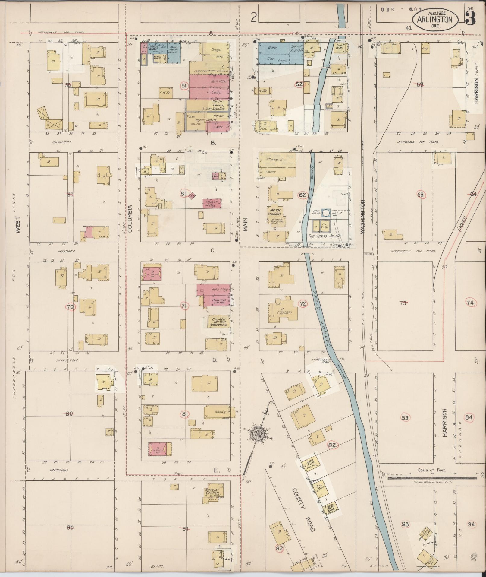 Sanborn Fire Insurance Map from Arlington, Gilliam County, Oregon (1932), Sheet #0003 - Complete Map Set gallery image, historic Sanborn map, vintage wall art, Oregon Oregon