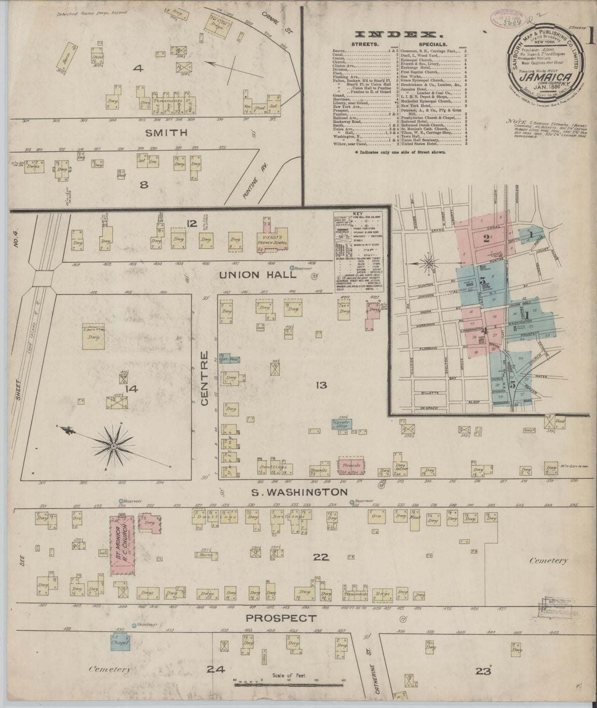 Sanborn Fire Insurance Map from Jamaica, Queens County, New York (1886), Sheet #0001 - Complete Map Set gallery image, historic Sanborn map, vintage wall art, New York New York