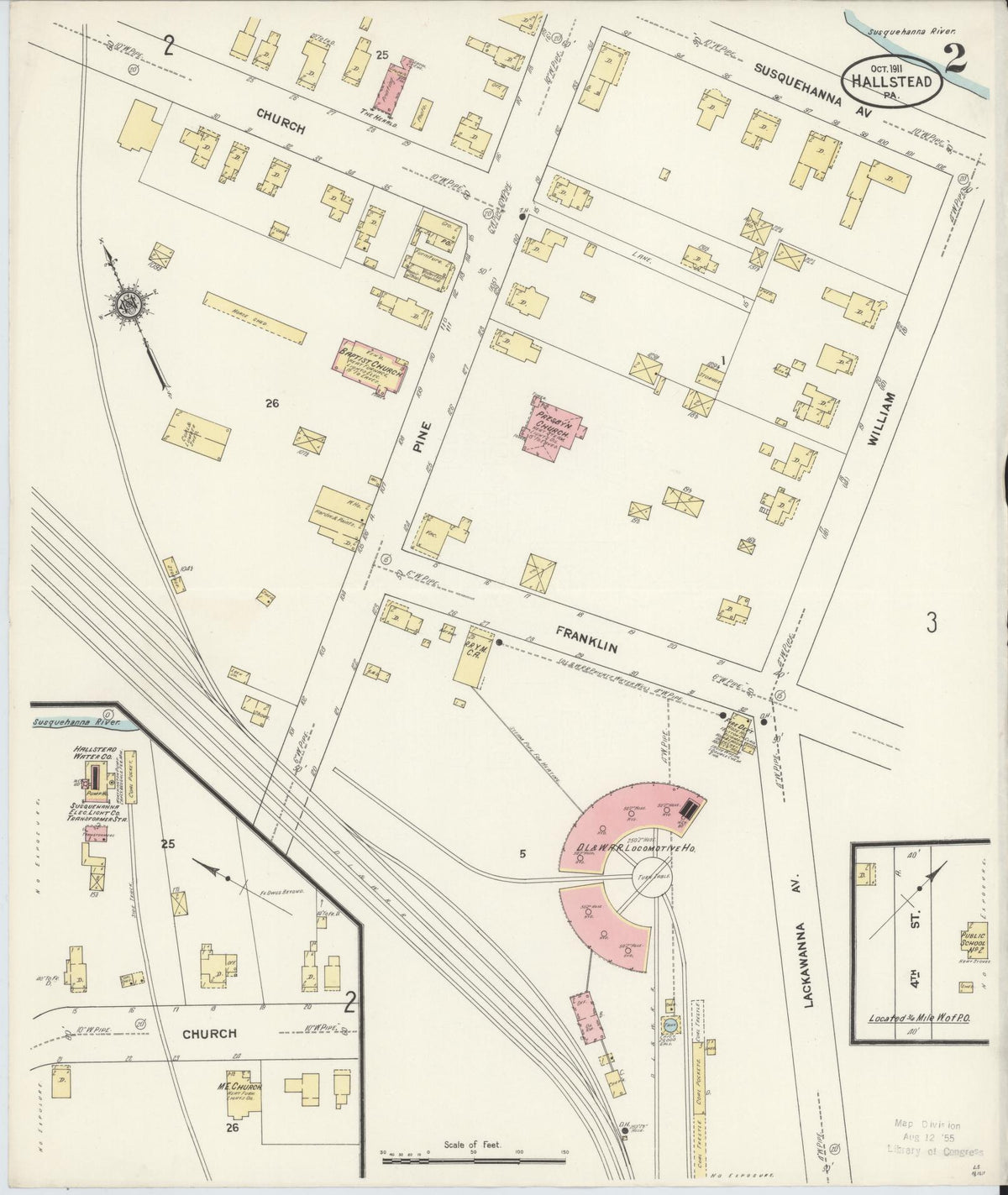 Sanborn Fire Insurance Map from Hallstead, Susquehanna County, Pennsylvania (1911), Sheet #0002 - Complete Map Set gallery image, historic Sanborn map, vintage wall art, Pennsylvania Pennsylvania