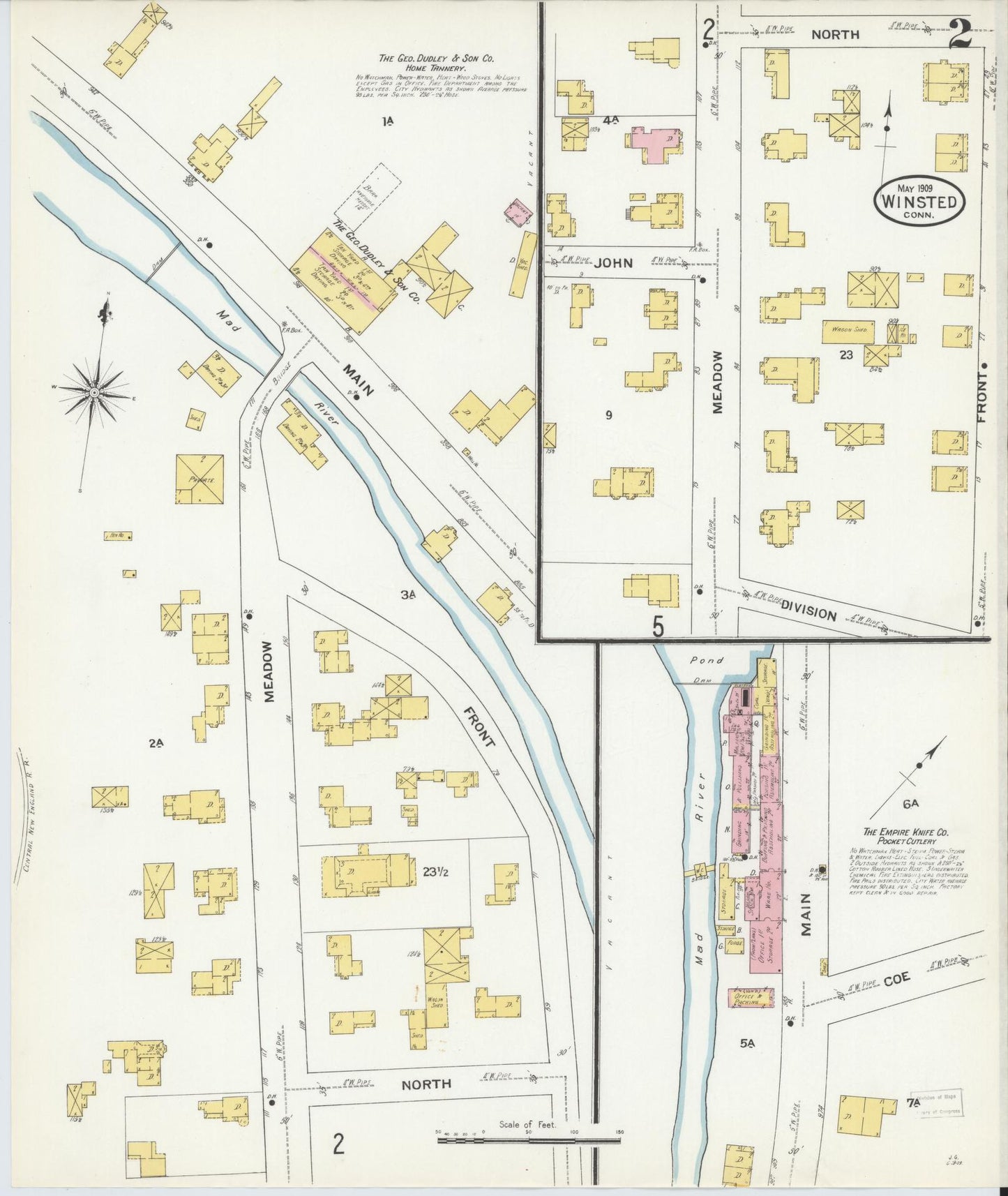Sanborn Fire Insurance Map from Winsted, Litchfield County, Connecticut (1909), Sheet #0002 - Historic Sanborn Fire Insurance Map Print, vintage old map wall art, antique decor, genealogy gift, Connecticut Connecticut map