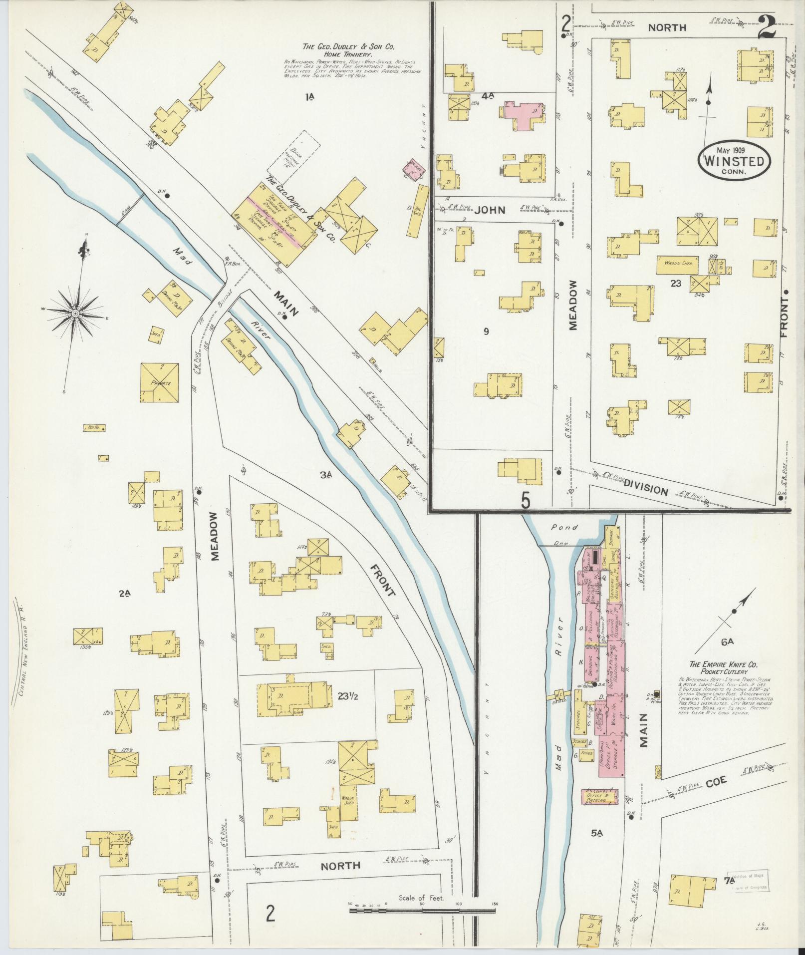 Sanborn Fire Insurance Map from Winsted, Litchfield County, Connecticut (1909), Sheet #0002 - Historic Sanborn Fire Insurance Map Print, vintage old map wall art, antique decor, genealogy gift, Connecticut Connecticut map