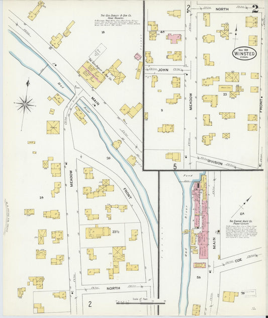Sanborn Fire Insurance Map from Winsted, Litchfield County, Connecticut (1909), Sheet #0002 - Historic Sanborn Fire Insurance Map Print, vintage old map wall art, antique decor, genealogy gift, Connecticut Connecticut map