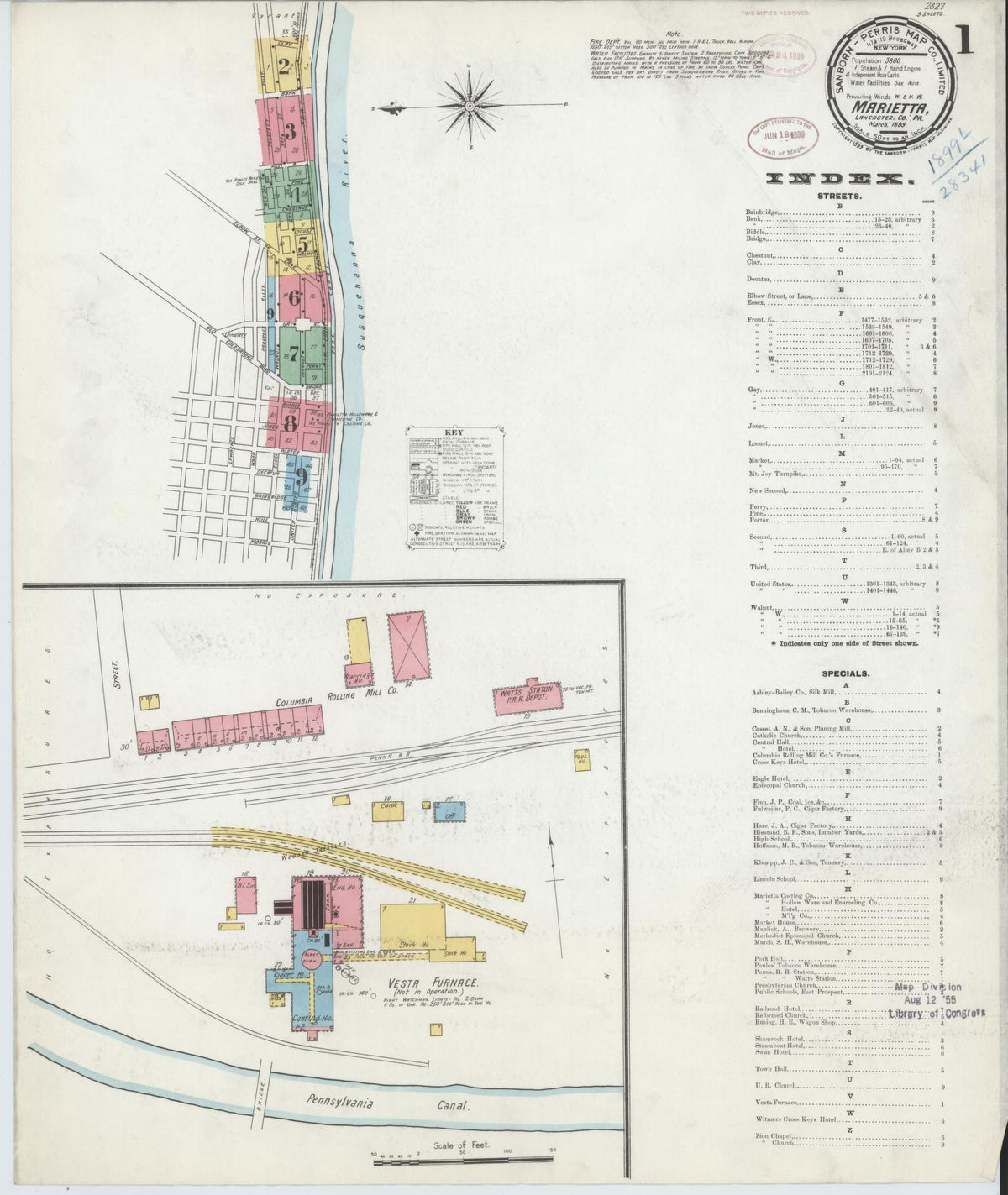 Sanborn Fire Insurance Map from Marietta, Lancaster County, Pennsylvania (1899), Sheet #0001 - Complete Map Set gallery image, historic Sanborn map, vintage wall art, Pennsylvania Pennsylvania