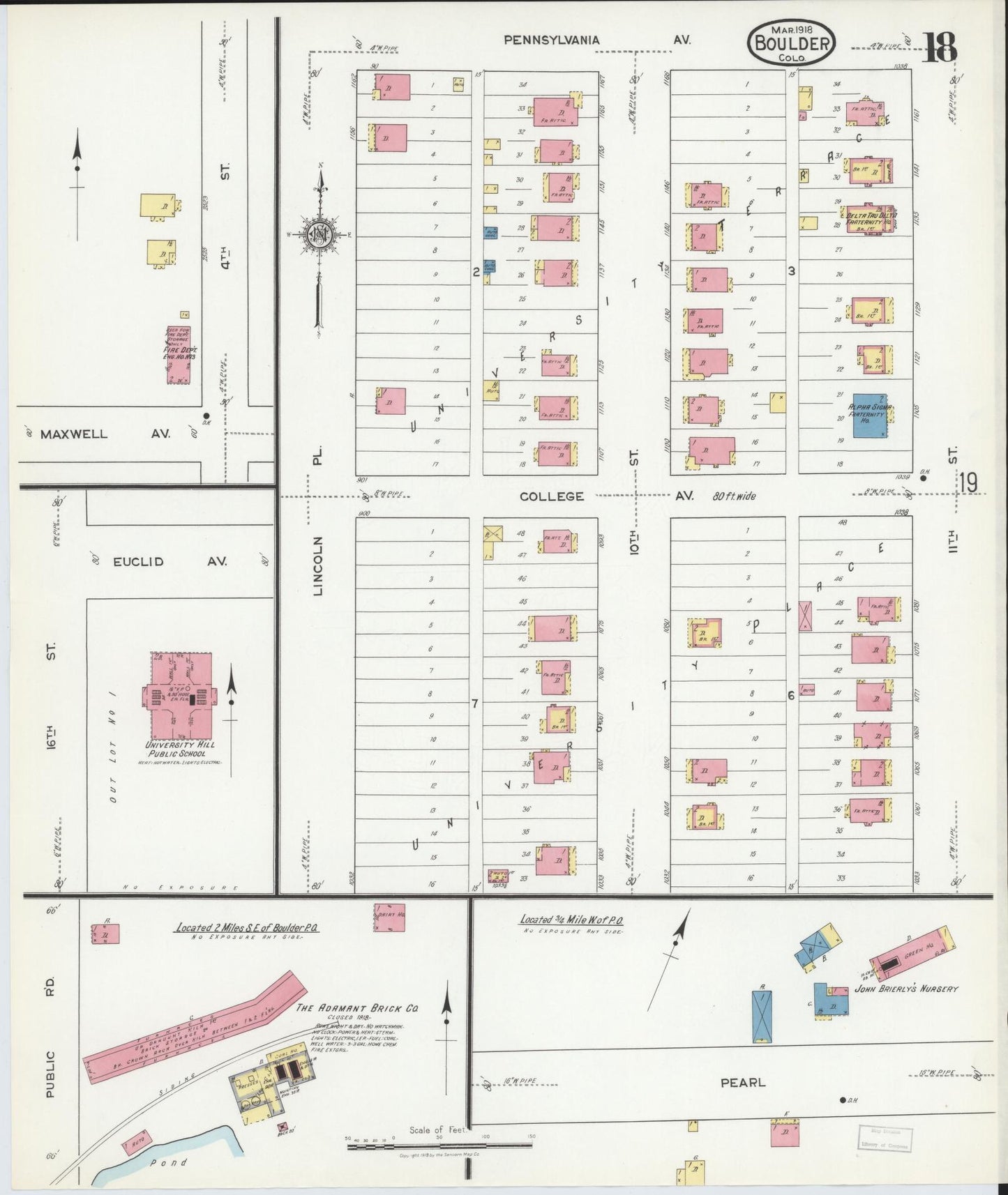 Sanborn Fire Insurance Map from Boulder, Boulder County, Colorado (1918), Sheet #0018 - Historic Sanborn Fire Insurance Map Print, vintage old map wall art, antique decor, genealogy gift, Colorado Colorado map