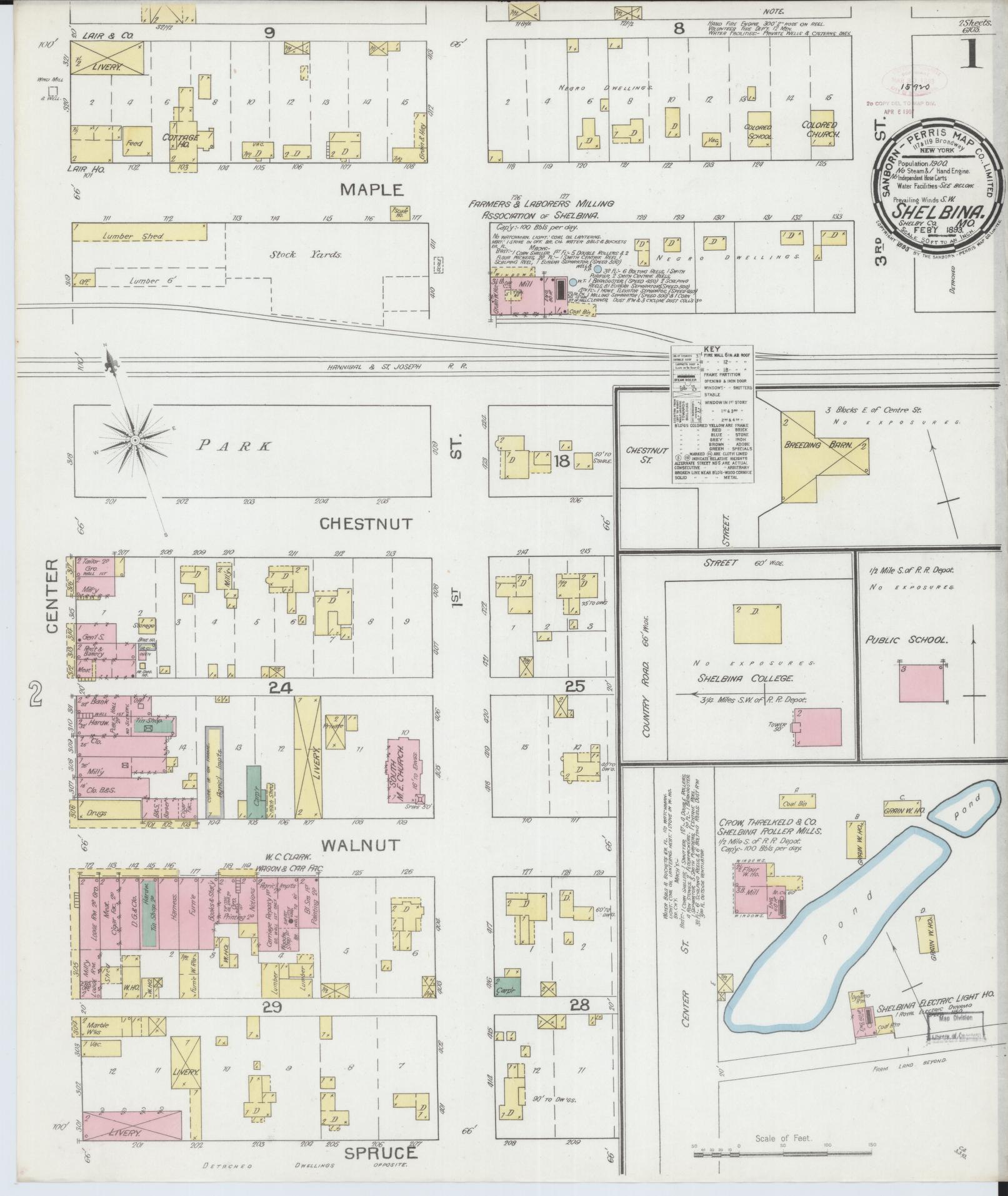 Sanborn Fire Insurance Map from Shelbina, Shelby County, Missouri (1893), Sheet #0001 - Historic Sanborn Fire Insurance Map Print, vintage old map wall art, antique decor, genealogy gift, Missouri Missouri map