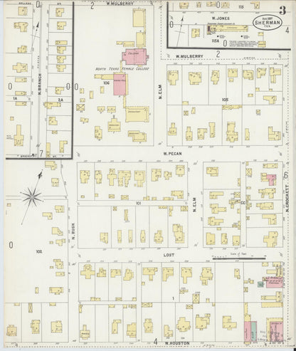 Sanborn Fire Insurance Map from Sherman, Grayson County, Texas (1897), Sheet #0003 - Complete Map Set gallery image, historic Sanborn map, vintage wall art, Texas Texas