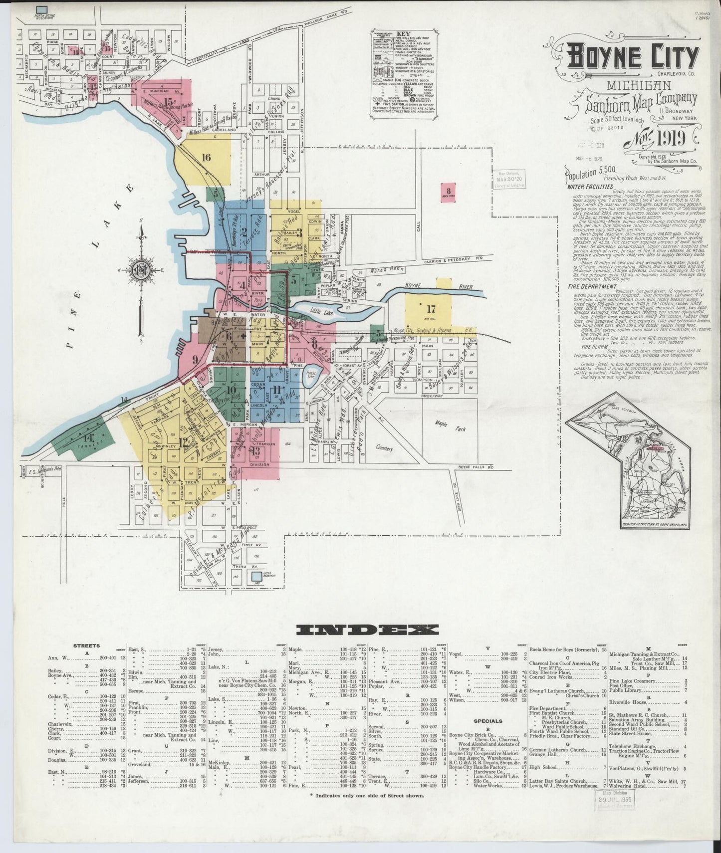 Sanborn Fire Insurance Map from Boyne City, Charlevoix County, Michigan (1919), Sheet #0001 - Historic Sanborn Fire Insurance Map Print, vintage old map wall art, antique decor, genealogy gift, Michigan Michigan map
