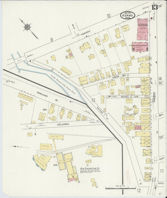 Sanborn Fire Insurance Map from Adams, Berkshire County, Massachusetts (1914), Sheet #0013 - Historic Sanborn Fire Insurance Map Print, vintage old map wall art, antique decor, genealogy gift, Massachusetts Massachusetts map