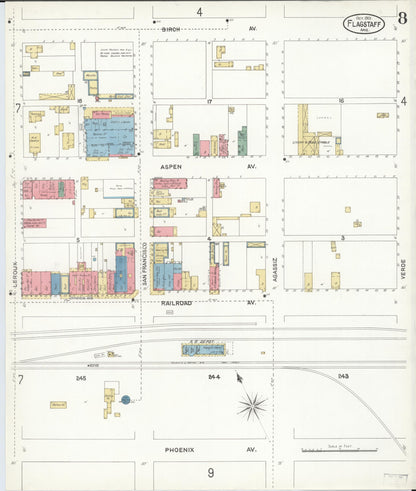 Sanborn Fire Insurance Map from Flagstaff, Coconino County, Arizona (1901), Sheet #0008 - Complete Map Set gallery image, historic Sanborn map, vintage wall art, Arizona Arizona