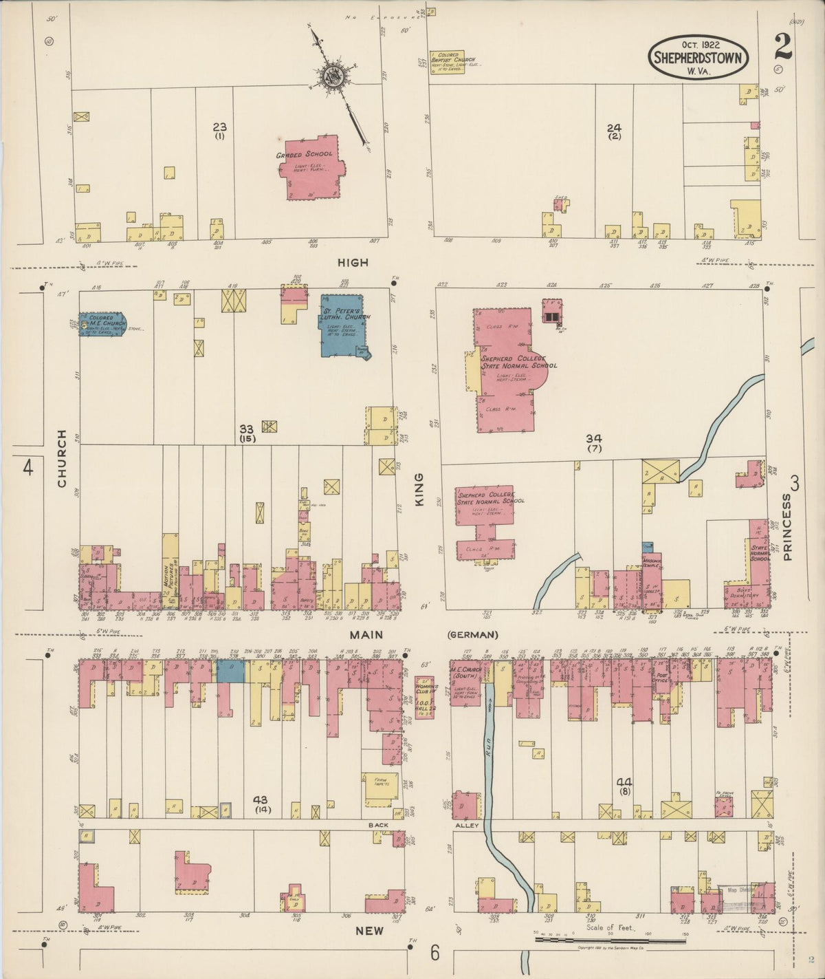 Sanborn Fire Insurance Map from Shepherdstown, Jefferson County, West Virginia (1922), Sheet #0002 - Complete Map Set gallery image, historic Sanborn map, vintage wall art, West Virginia West Virginia