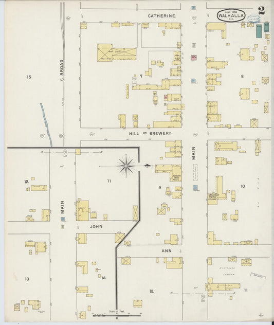 Sanborn Fire Insurance Map from Walhalla, Oconee County, South Carolina (1894), Sheet #0002 - Historic Sanborn Fire Insurance Map Print, vintage old map wall art, antique decor, genealogy gift, South Carolina South Carolina map