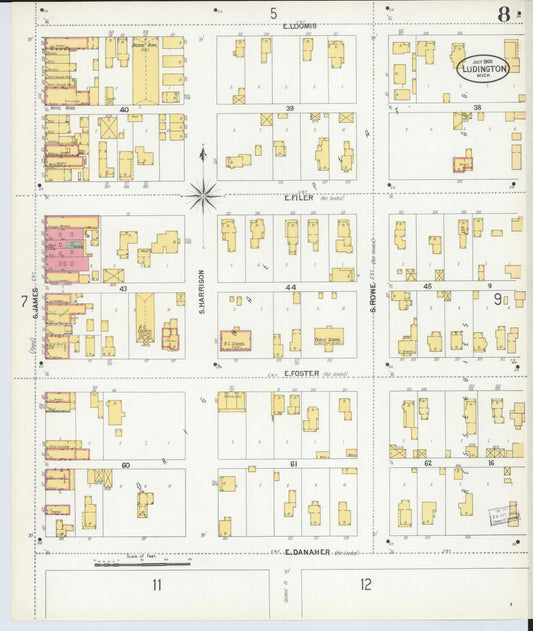 Sanborn Fire Insurance Map from Ludington, Mason County, Michigan (1900), Sheet #0008 - Historic Sanborn Fire Insurance Map Print, vintage old map wall art, antique decor, genealogy gift, Michigan Michigan map