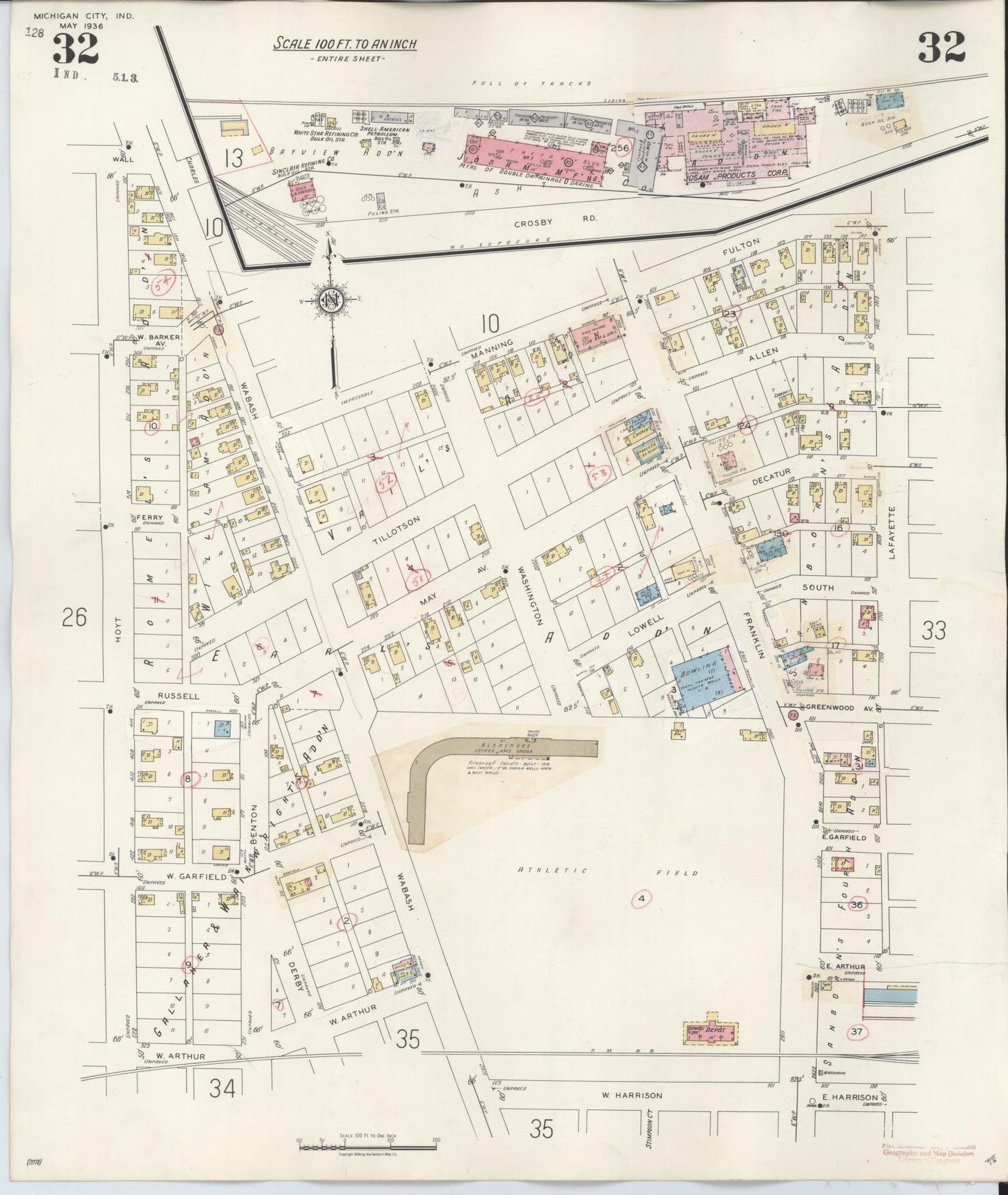 Sanborn Fire Insurance Map from Michigan City, La Porte County, Indiana (1948), Sheet #0032 - Historic Sanborn Fire Insurance Map Print, vintage old map wall art, antique decor, genealogy gift, Michigan Michigan map