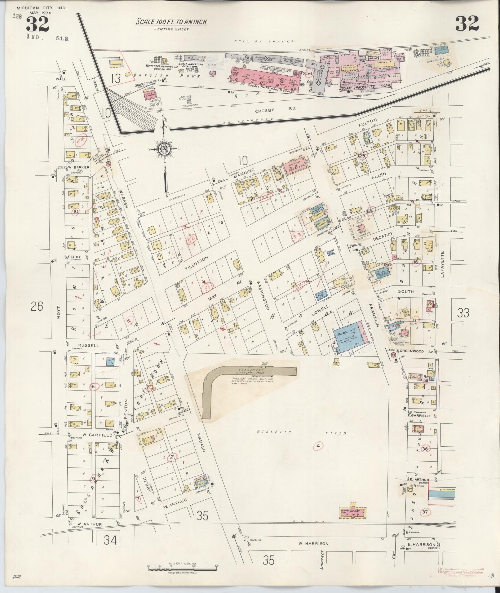 Sanborn Fire Insurance Map from Michigan City, La Porte County, Indiana (1948), Sheet #0032 - Historic Sanborn Fire Insurance Map Print, vintage old map wall art, antique decor, genealogy gift, Michigan Michigan map