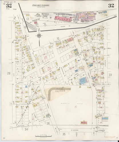 Sanborn Fire Insurance Map from Michigan City, La Porte County, Indiana (1948), Sheet #0032 - Historic Sanborn Fire Insurance Map Print, vintage old map wall art, antique decor, genealogy gift, Michigan Michigan map