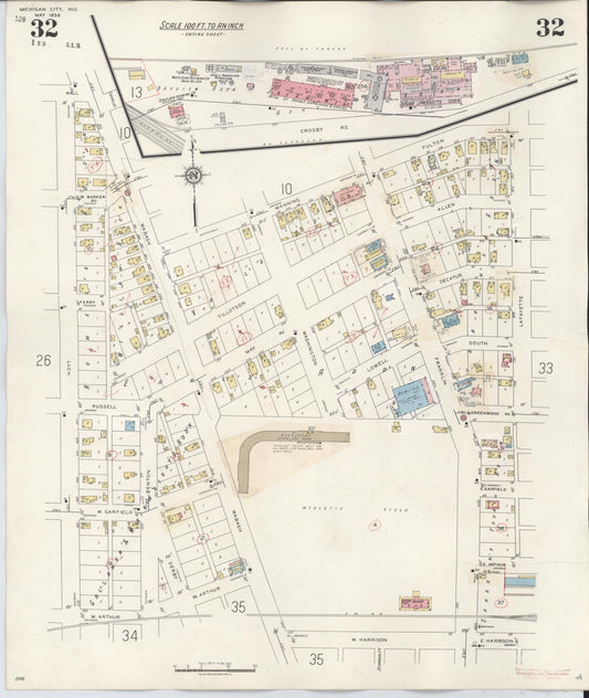 Sanborn Fire Insurance Map from Michigan City, La Porte County, Indiana (1948), Sheet #0032 - Historic Sanborn Fire Insurance Map Print, vintage old map wall art, antique decor, genealogy gift, Michigan Michigan map