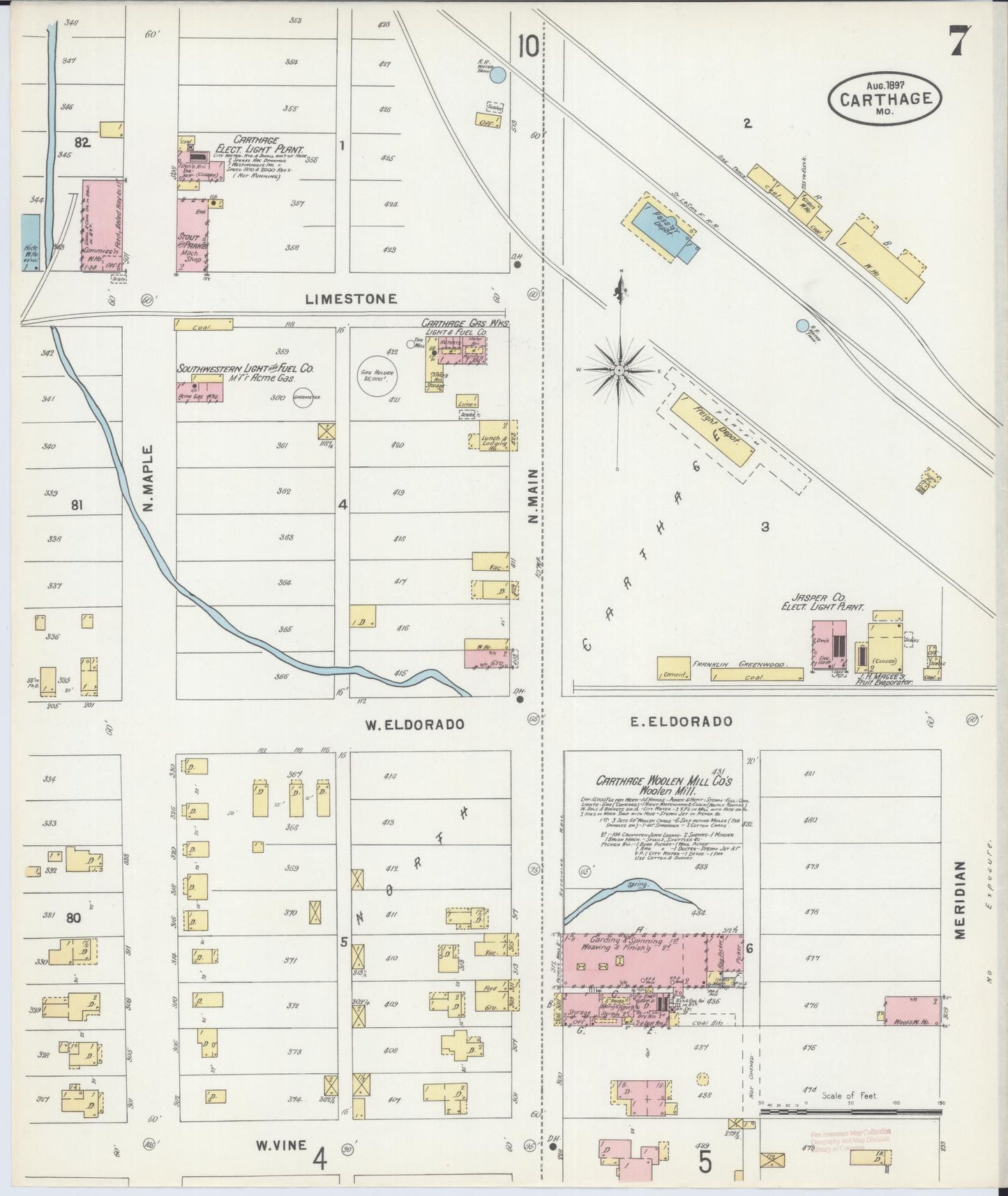 Sanborn Fire Insurance Map from Carthage, Jasper County, Missouri (1897), Sheet #0007 - Complete Map Set gallery image, historic Sanborn map, vintage wall art, Missouri Missouri