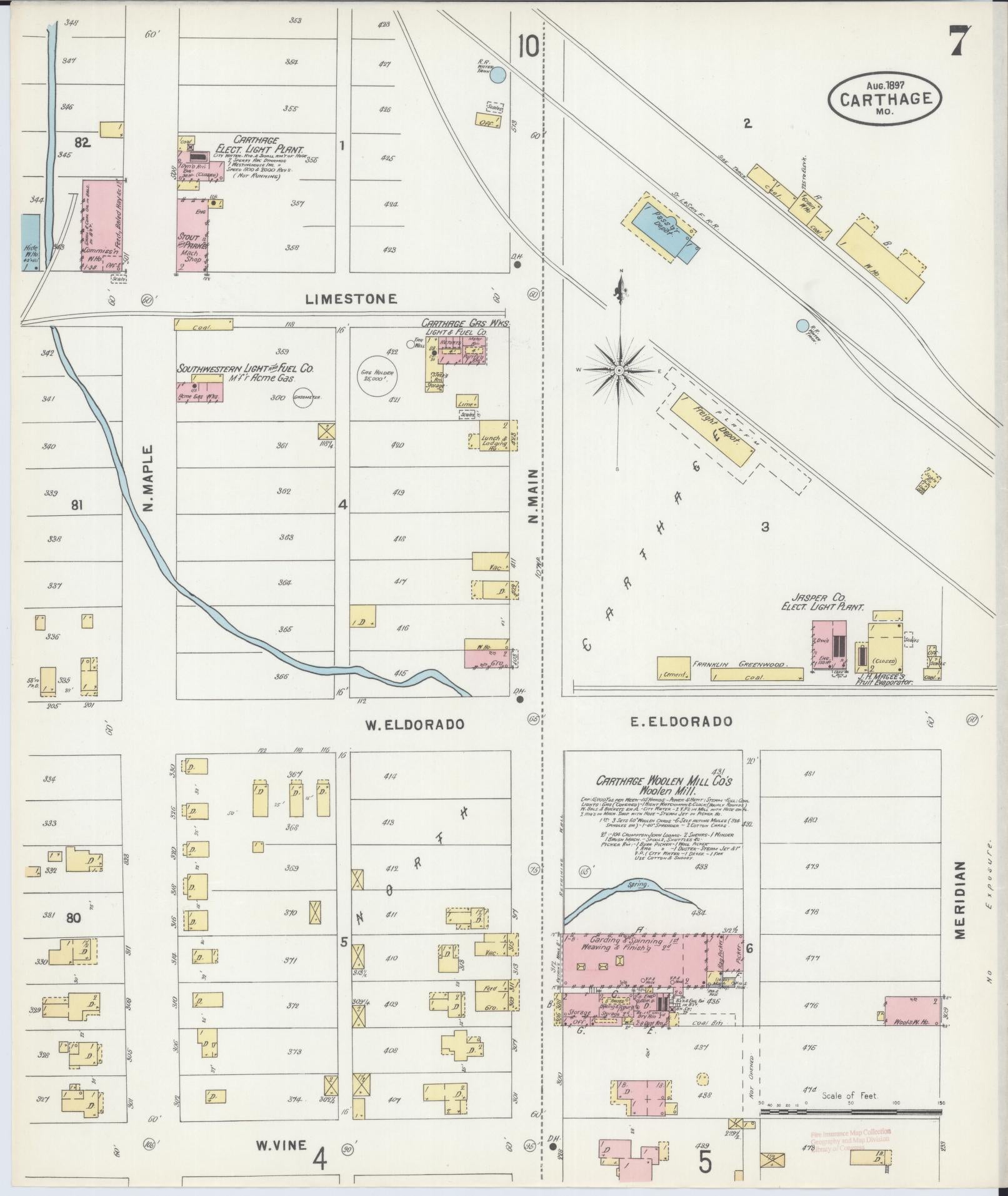 Sanborn Fire Insurance Map from Carthage, Jasper County, Missouri (1897), Sheet #0007 - Complete Map Set gallery image, historic Sanborn map, vintage wall art, Missouri Missouri