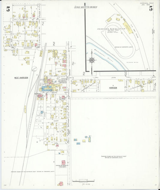 Sanborn Fire Insurance Map from Harrison, Hamilton County, Ohio (1938), Sheet #0005 - Historic Sanborn Fire Insurance Map Print, vintage old map wall art, antique decor, genealogy gift, Ohio Ohio map