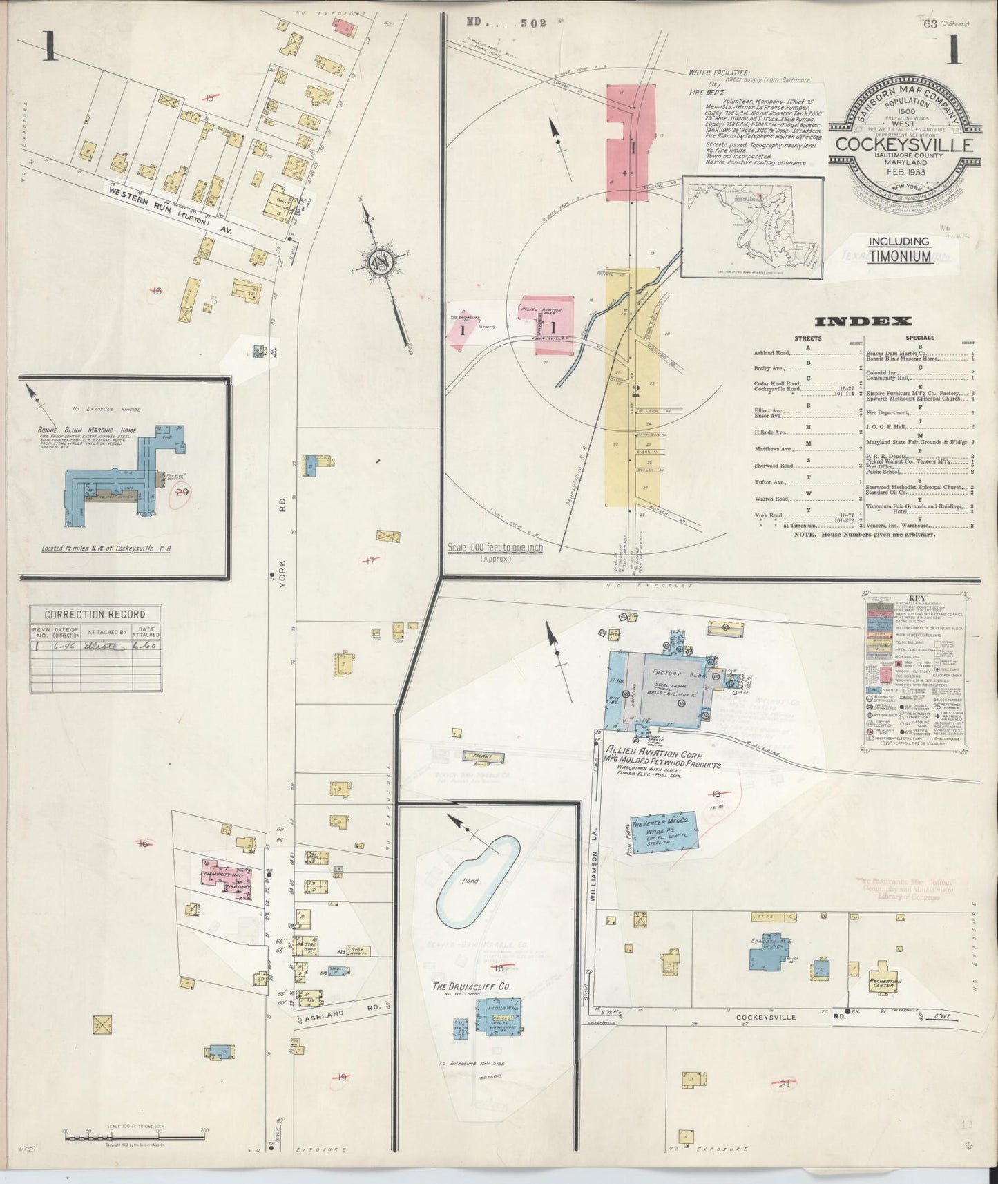 Sanborn Fire Insurance Map from Cockeysville, Baltimore County, Maryland (1946), Sheet #0001 - Historic Sanborn Fire Insurance Map Print, vintage old map wall art, antique decor, genealogy gift, Maryland Maryland map