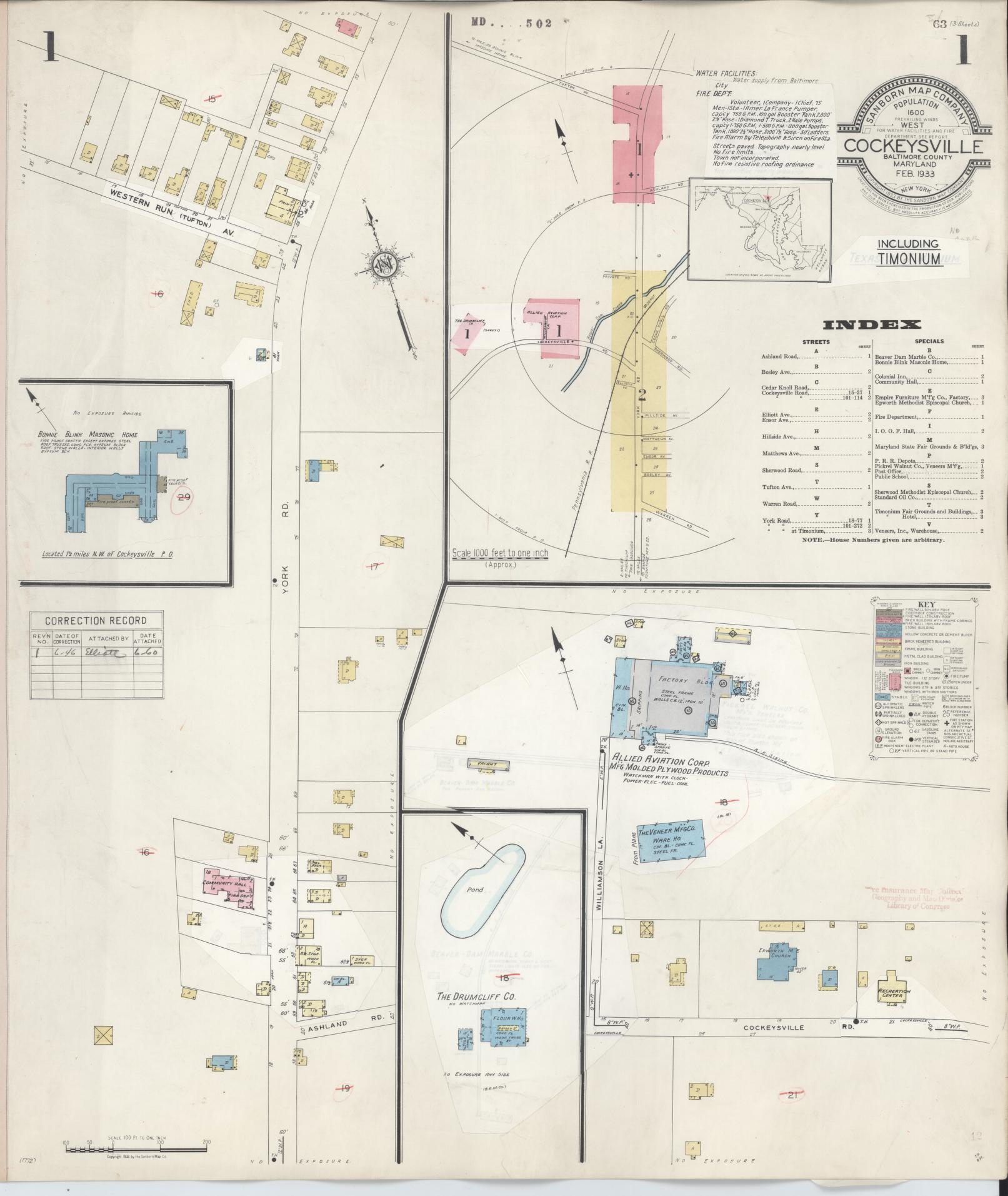 Sanborn Fire Insurance Map from Cockeysville, Baltimore County, Maryland (1946), Sheet #0001 - Historic Sanborn Fire Insurance Map Print, vintage old map wall art, antique decor, genealogy gift, Maryland Maryland map