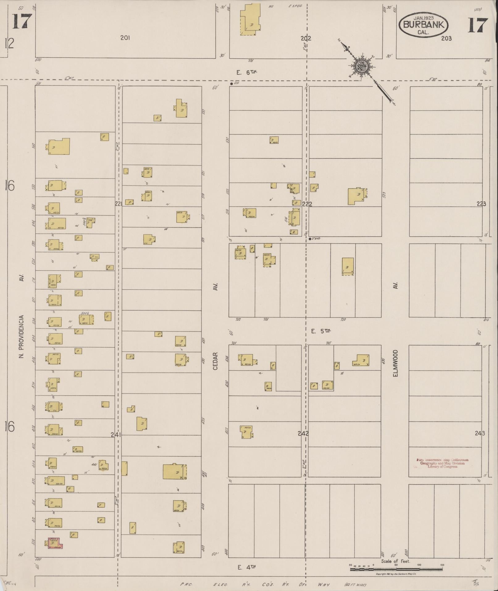 Sanborn Fire Insurance Map from Burbank, Los Angeles County, California (1923), Sheet #0017 - Complete Map Set gallery image, historic Sanborn map, vintage wall art, California California