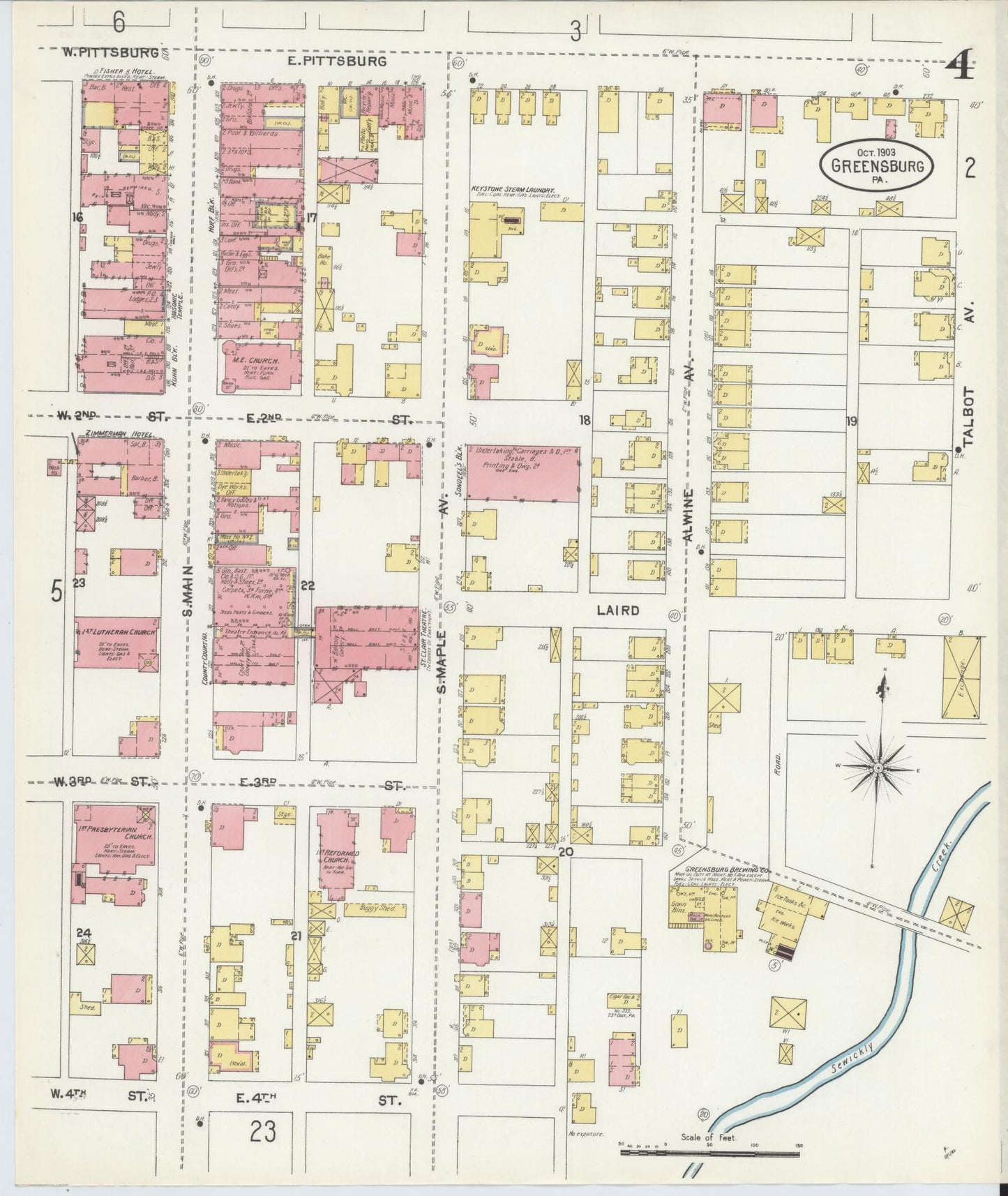 Sanborn Fire Insurance Map from Greensburg, Westmoreland County, Pennsylvania (1903), Sheet #0004 - Historic Sanborn Fire Insurance Map Print, vintage old map wall art, antique decor, genealogy gift, Pennsylvania Pennsylvania map