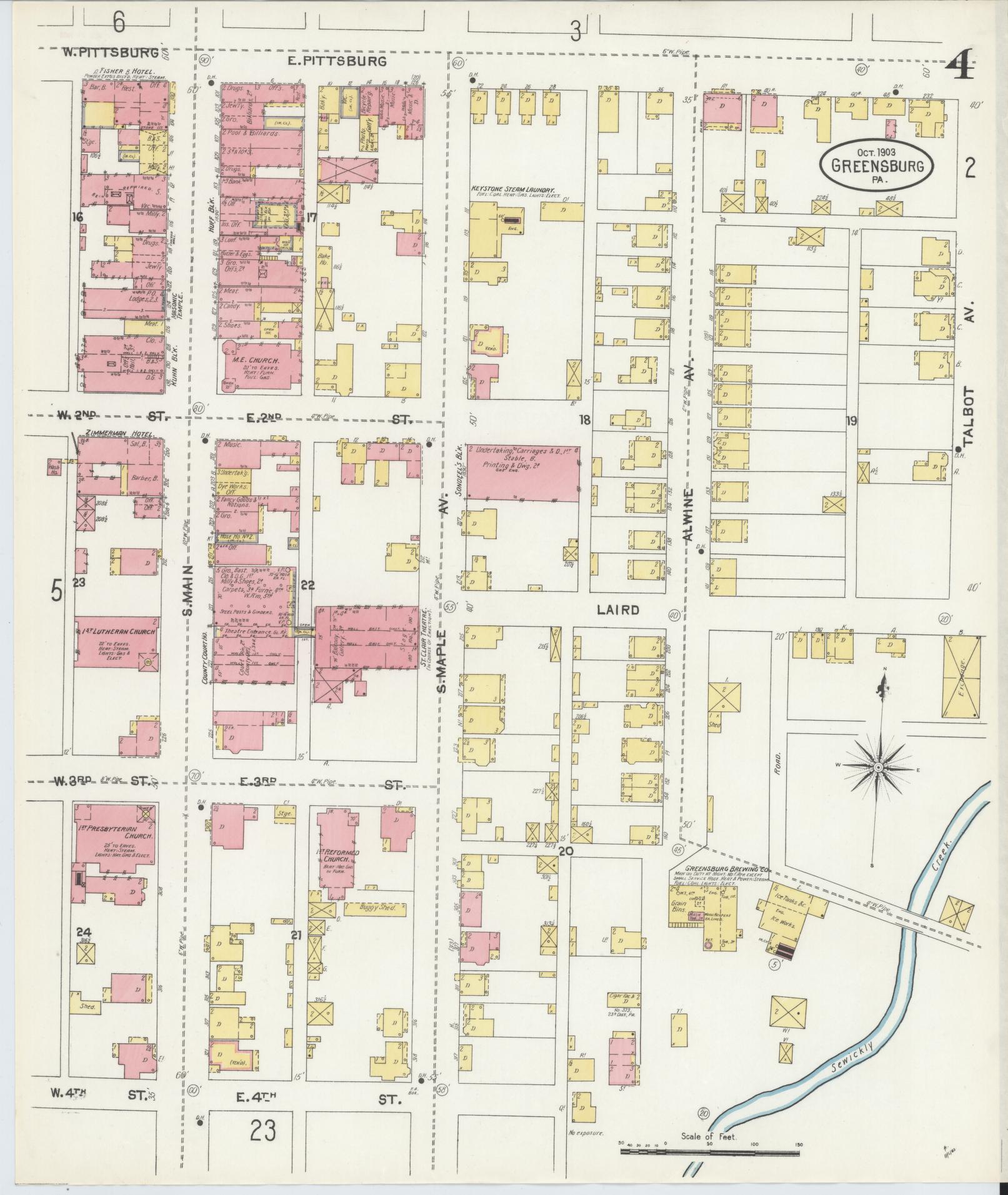 Sanborn Fire Insurance Map from Greensburg, Westmoreland County, Pennsylvania (1903), Sheet #0004 - Historic Sanborn Fire Insurance Map Print, vintage old map wall art, antique decor, genealogy gift, Pennsylvania Pennsylvania map