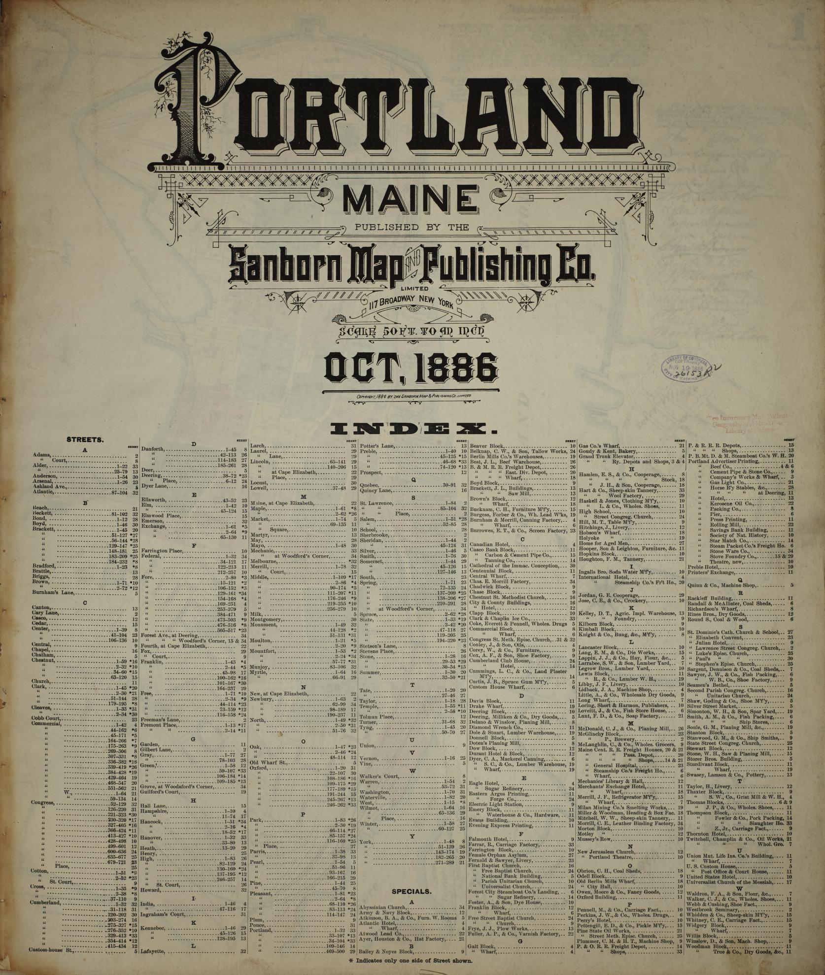 Sanborn Fire Insurance Map from Portland, Cumberland County, Maine. (1886) – Historic Sanborn Fire Insurance Map Print