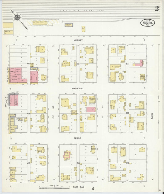 Sanborn Fire Insurance Map from Hearne, Robertson County, Texas (1911), Sheet #0002 - Historic Sanborn Fire Insurance Map Print, vintage old map wall art, antique decor, genealogy gift, Texas Texas map