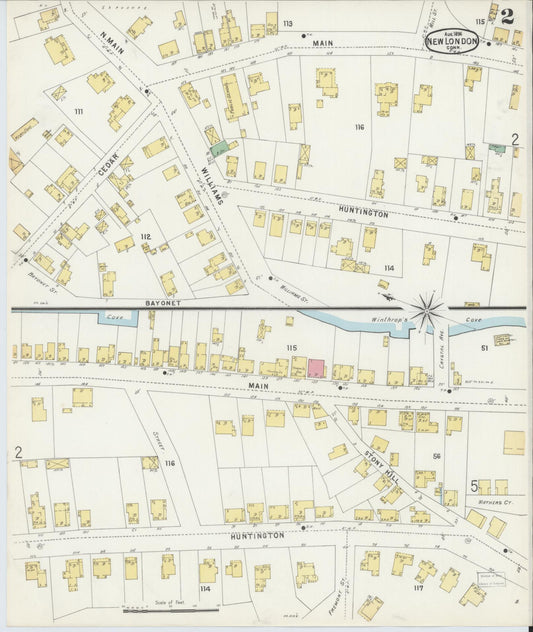 Sanborn Fire Insurance Map from New London, New London County, Connecticut (1896), Sheet #0002 - Historic Sanborn Fire Insurance Map Print, vintage old map wall art, antique decor, genealogy gift, Connecticut Connecticut map
