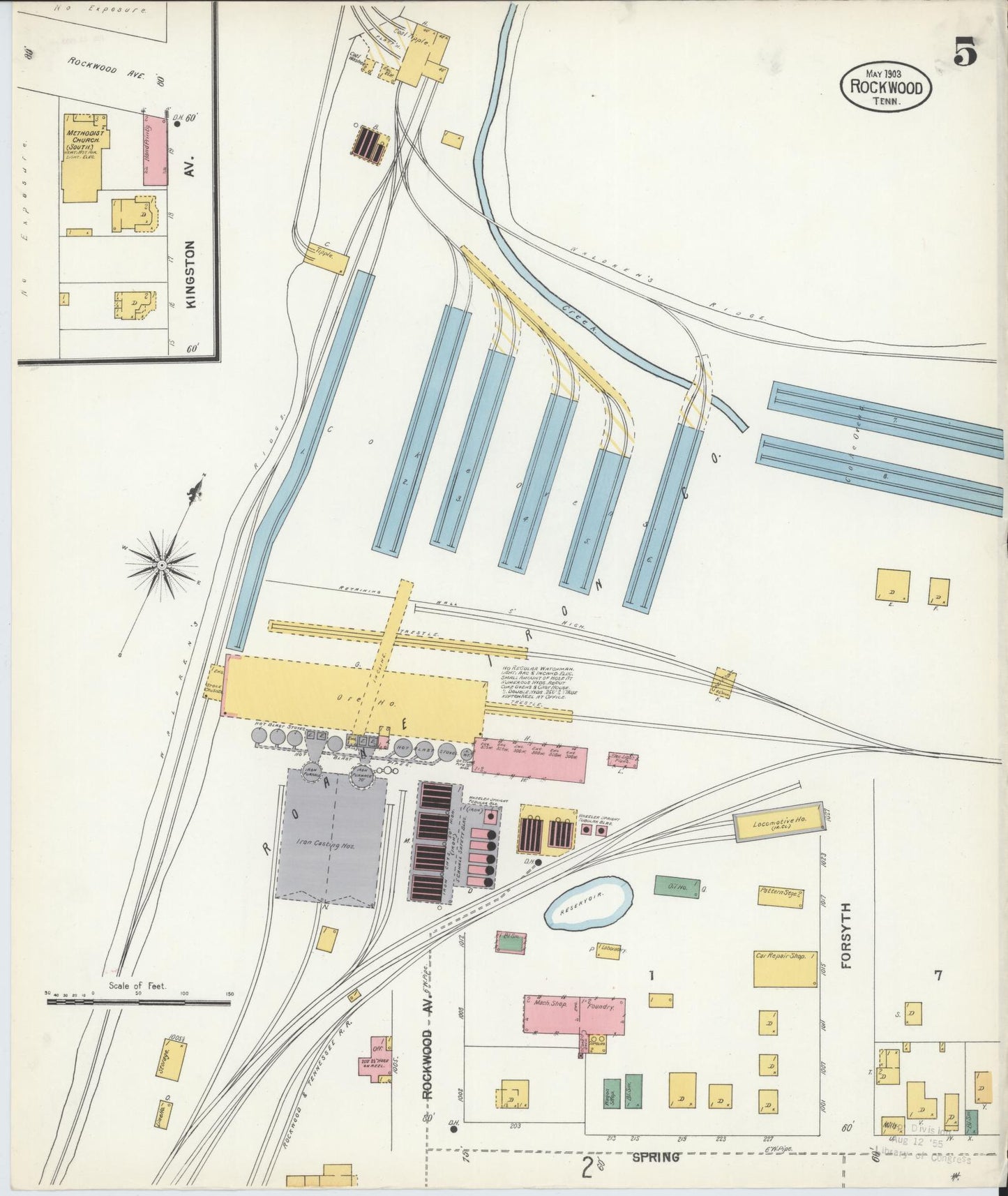 Sanborn Fire Insurance Map from Rockwood, Roane County, Tennessee (1903), Sheet #0005 - Historic Sanborn Fire Insurance Map Print, vintage old map wall art, antique decor, genealogy gift, Tennessee Tennessee map