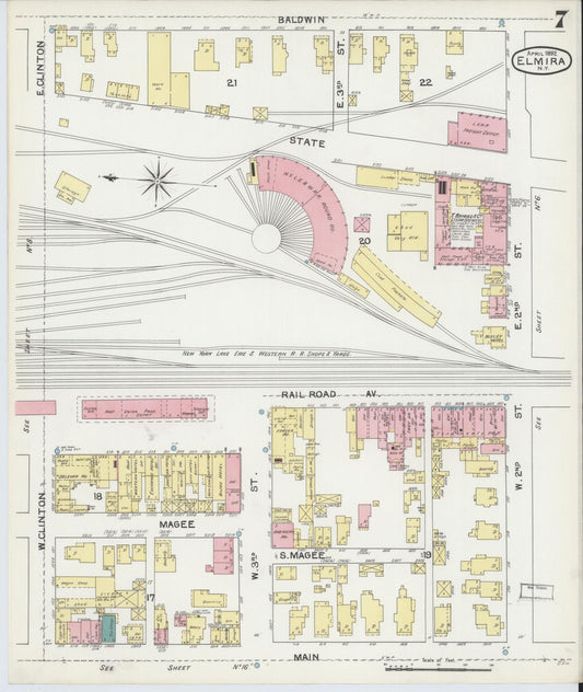 Sanborn Fire Insurance Map from Elmira, Chemung County, New York (1892), Sheet #0007 - Historic Sanborn Fire Insurance Map Print, vintage old map wall art, antique decor, genealogy gift, New York New York map