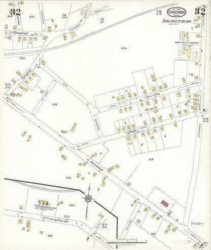 Sanborn Fire Insurance Map from Gardner, Worcester County, Massachusetts (1923), Sheet #0032 - Historic Sanborn Fire Insurance Map Print, vintage old map wall art, antique decor, genealogy gift, Massachusetts Massachusetts map