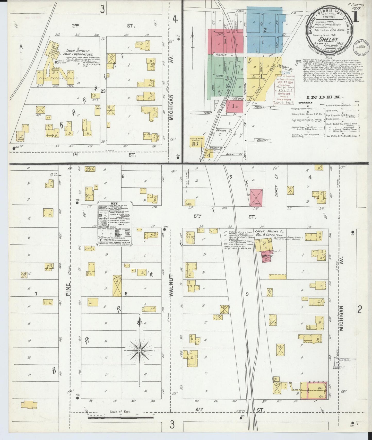 Sanborn Fire Insurance Map from Shelby, Oceana County, Michigan (1900), Sheet #0001 - Historic Sanborn Fire Insurance Map Print, vintage old map wall art, antique decor, genealogy gift, Michigan Michigan map