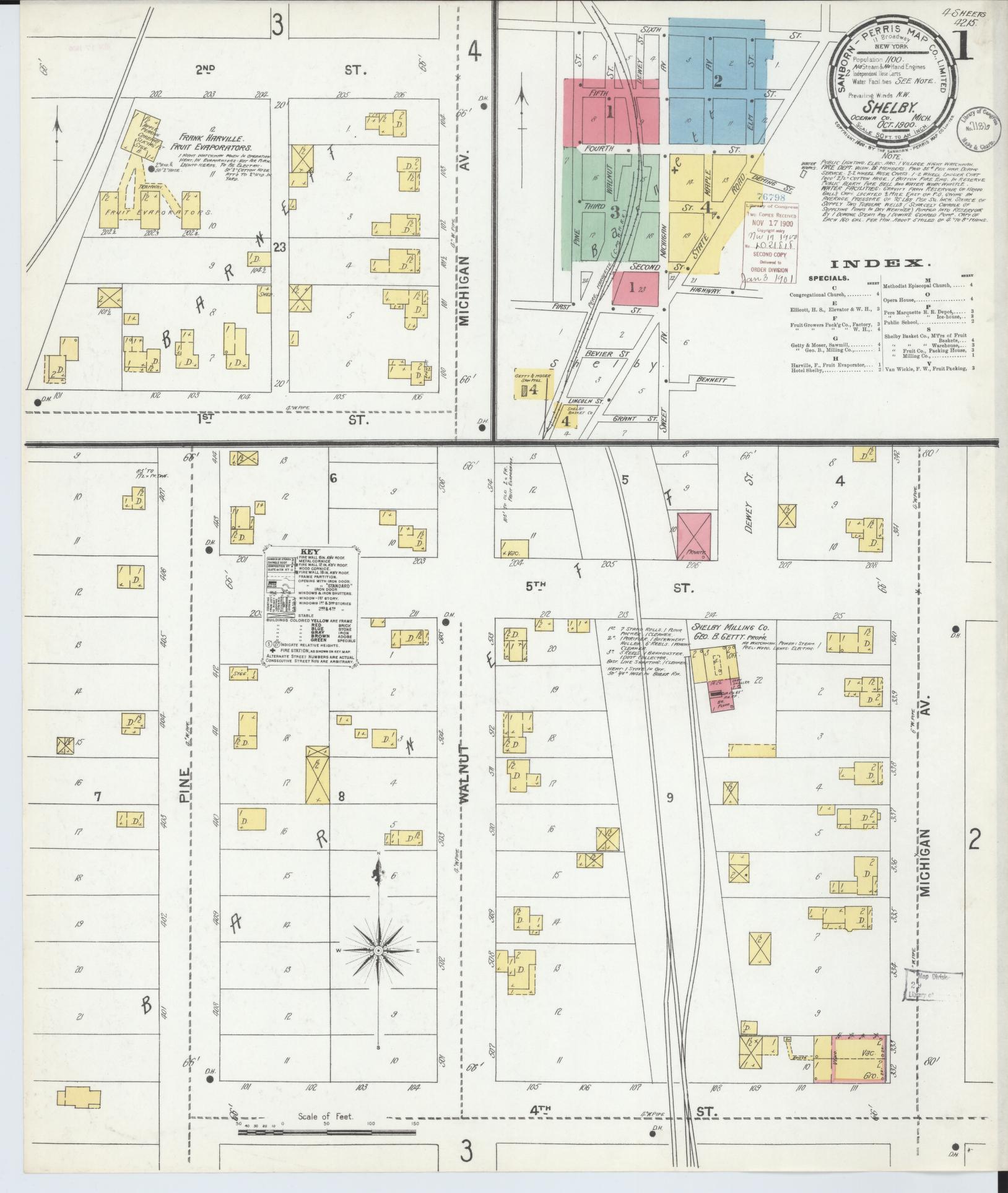 Sanborn Fire Insurance Map from Shelby, Oceana County, Michigan (1900), Sheet #0001 - Historic Sanborn Fire Insurance Map Print, vintage old map wall art, antique decor, genealogy gift, Michigan Michigan map
